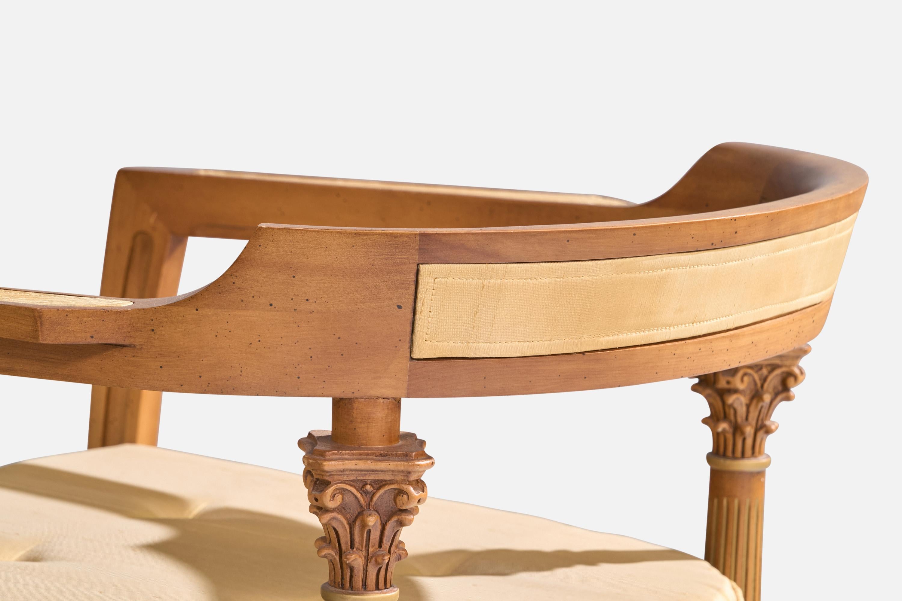 American Designer, Lounge Chair, Wood, Fabric, USA, 1940s For Sale 9