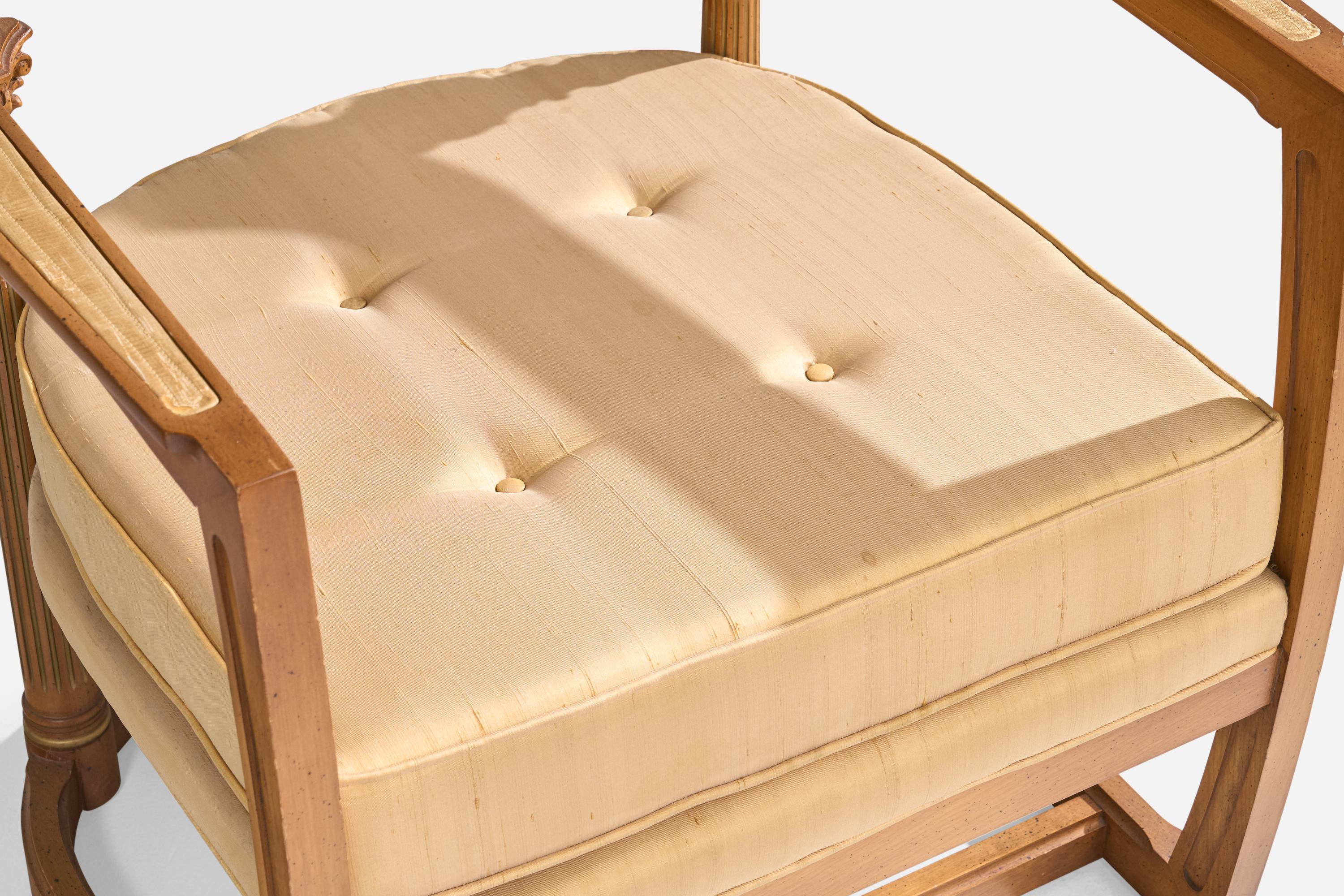 Mid-20th Century American Designer, Lounge Chair, Wood, Fabric, USA, 1940s For Sale