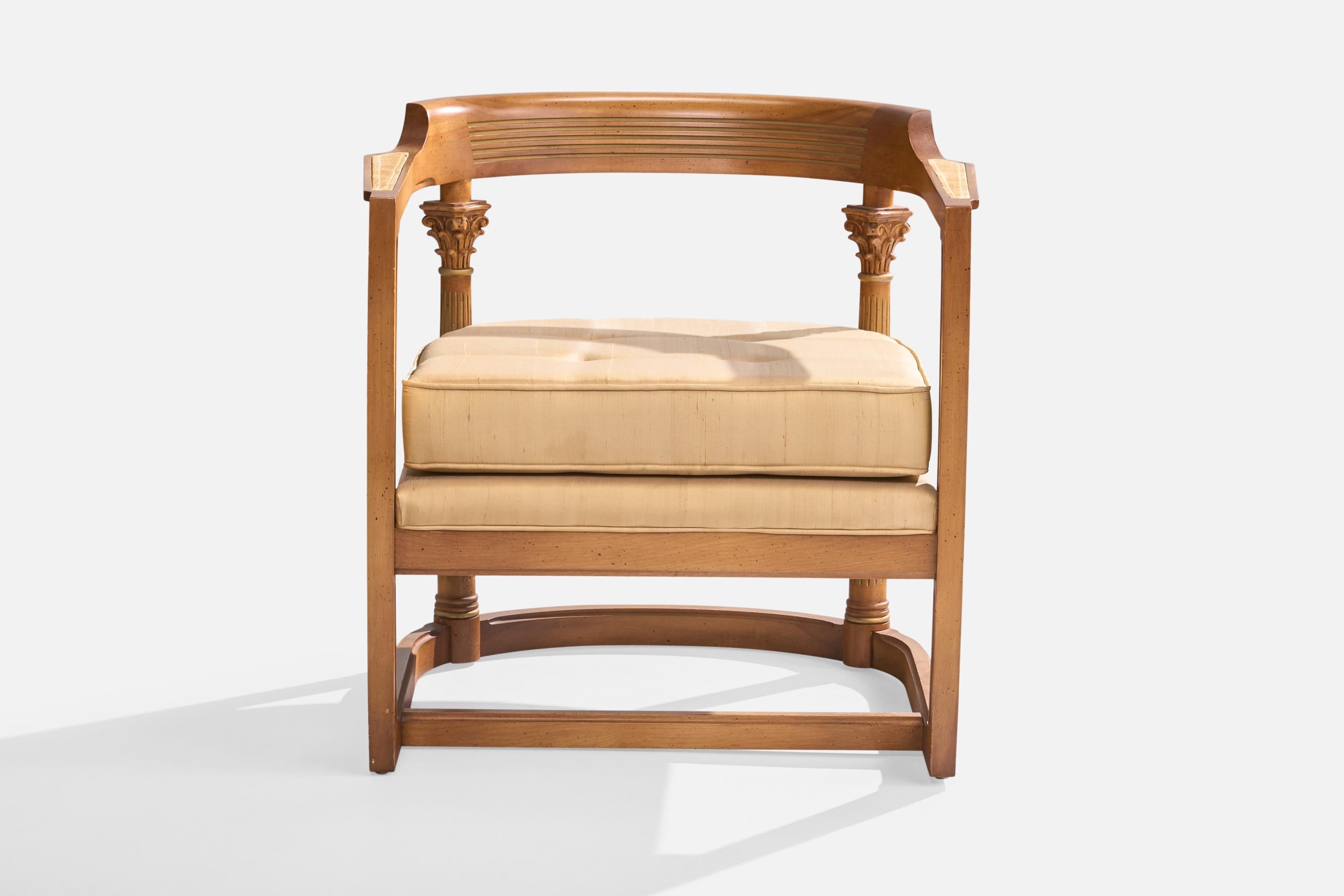 American Designer, Lounge Chair, Wood, Fabric, USA, 1940s For Sale 3