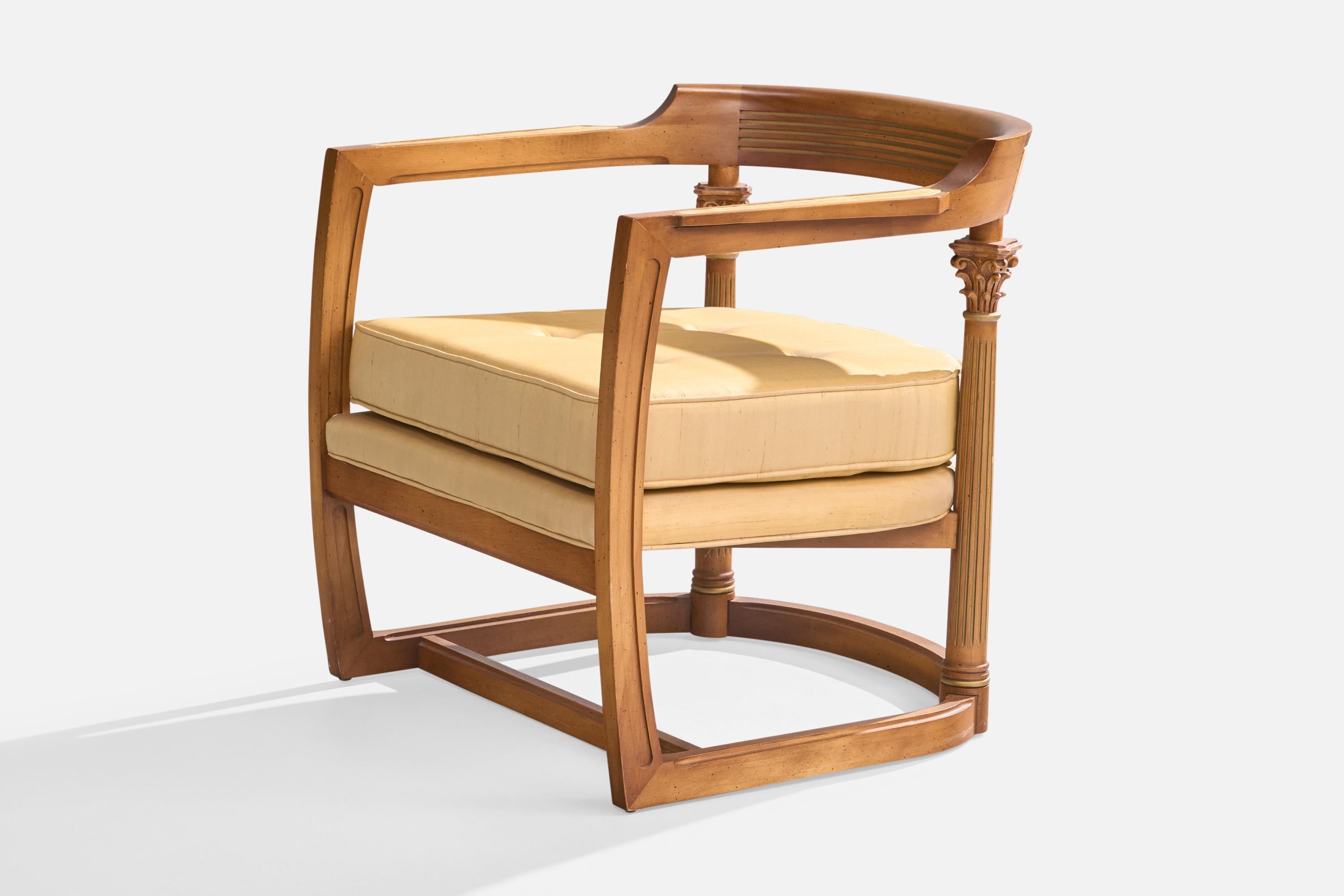 American Designer, Lounge Chair, Wood, Fabric, USA, 1940s For Sale 4