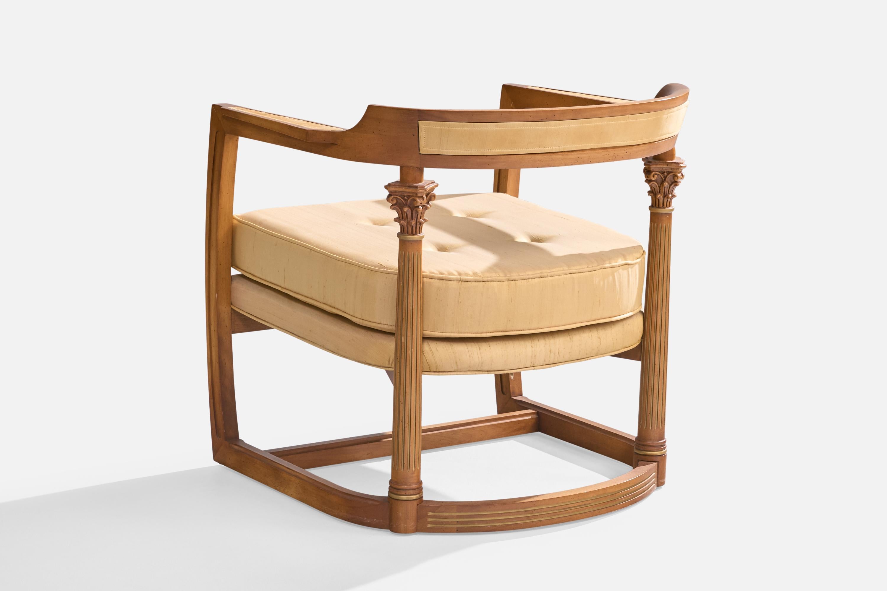 American Designer, Lounge Chair, Wood, Fabric, USA, 1940s For Sale 5