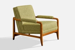 Amerikanischer Designer, Loungesessel, Holz, Stoff, USA, 1950er Jahre