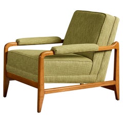 Amerikanischer Designer, Loungesessel, Holz, Stoff, USA, 1950er Jahre
