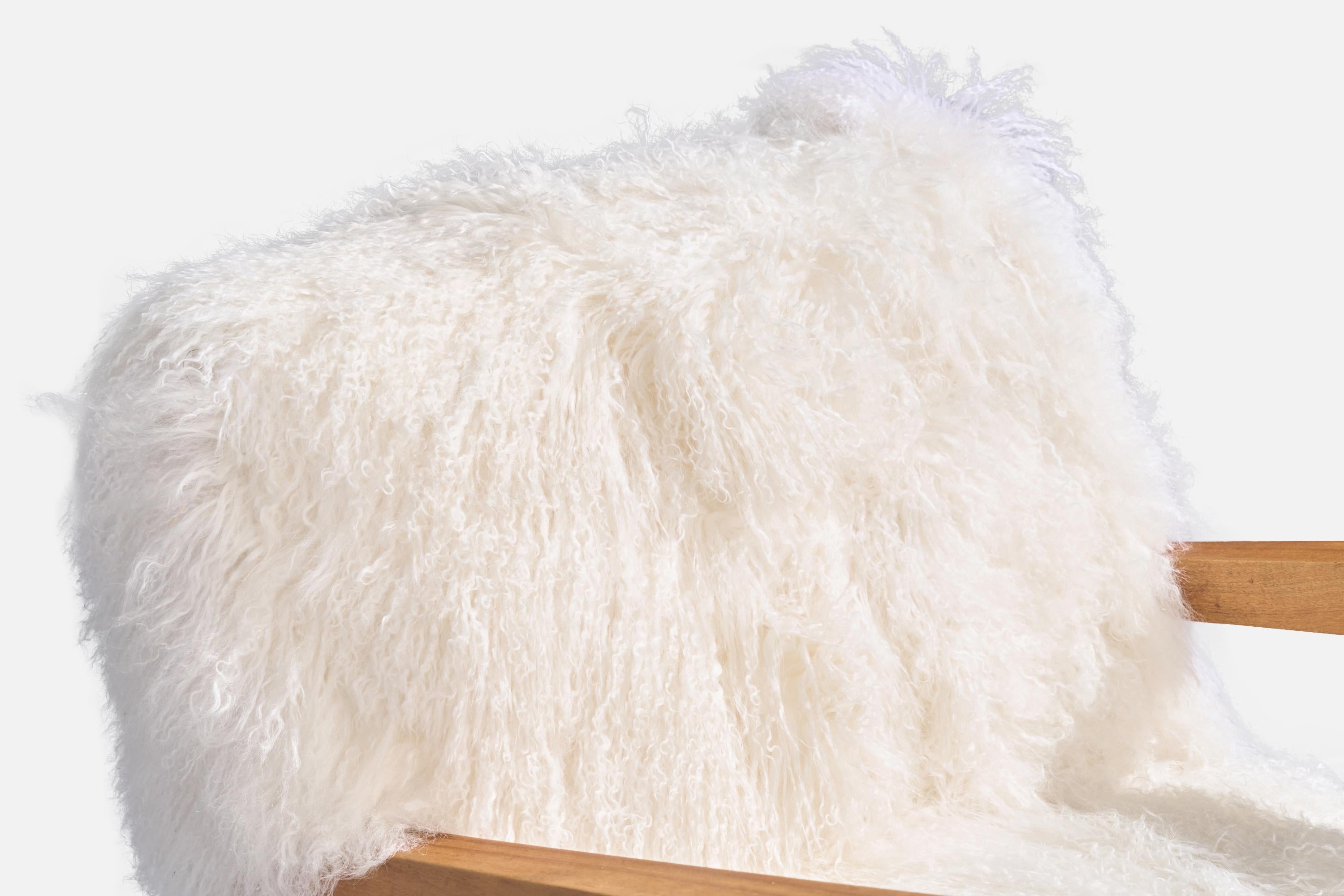 American Designer, Lounge Chair, Wood, Shearling, USA, 1940s For Sale 8