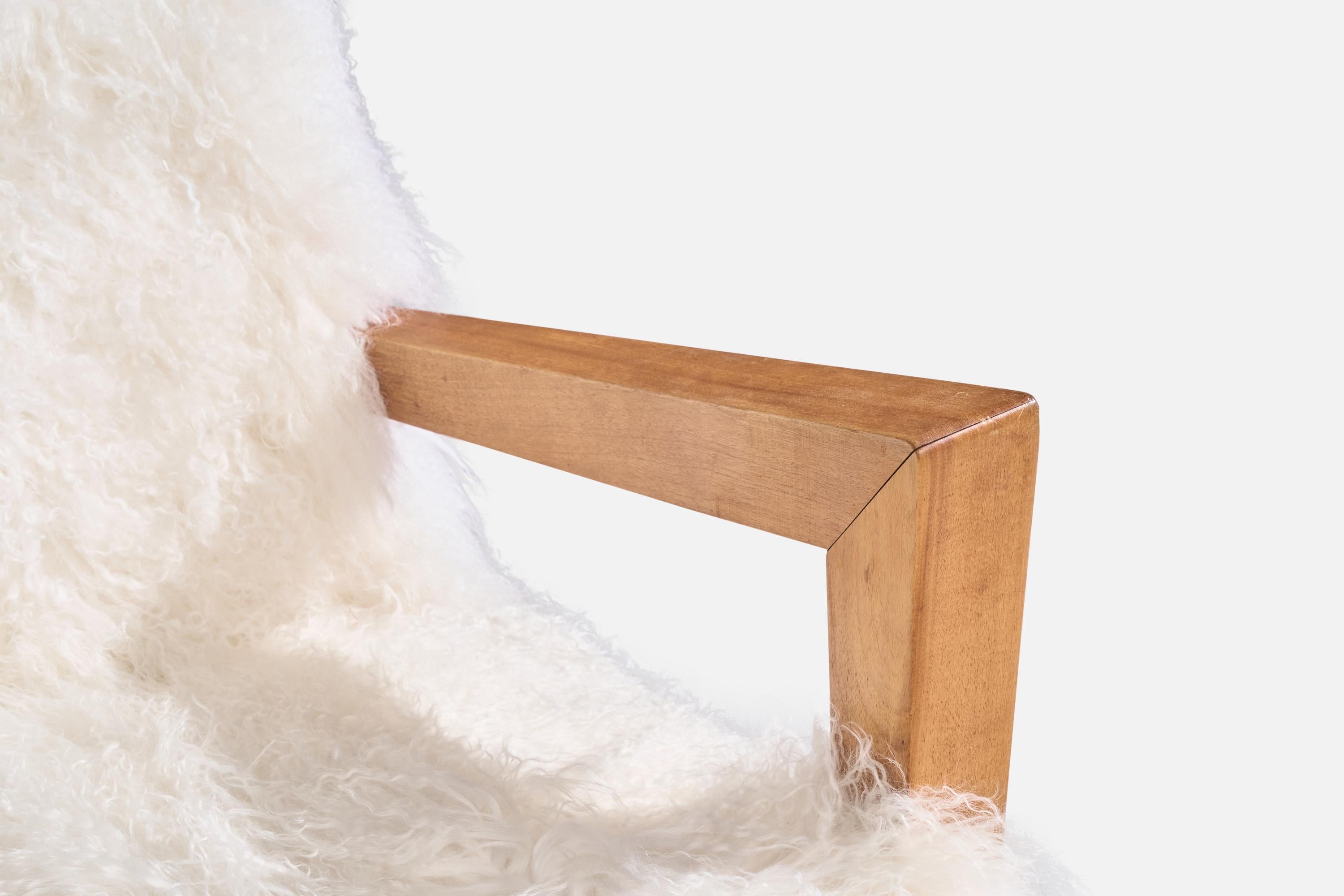 American Designer, Lounge Chair, Wood, Shearling, USA, 1940s For Sale 9