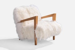American Designer, Lounge Chair, Wood, Shearling, USA, 1940s