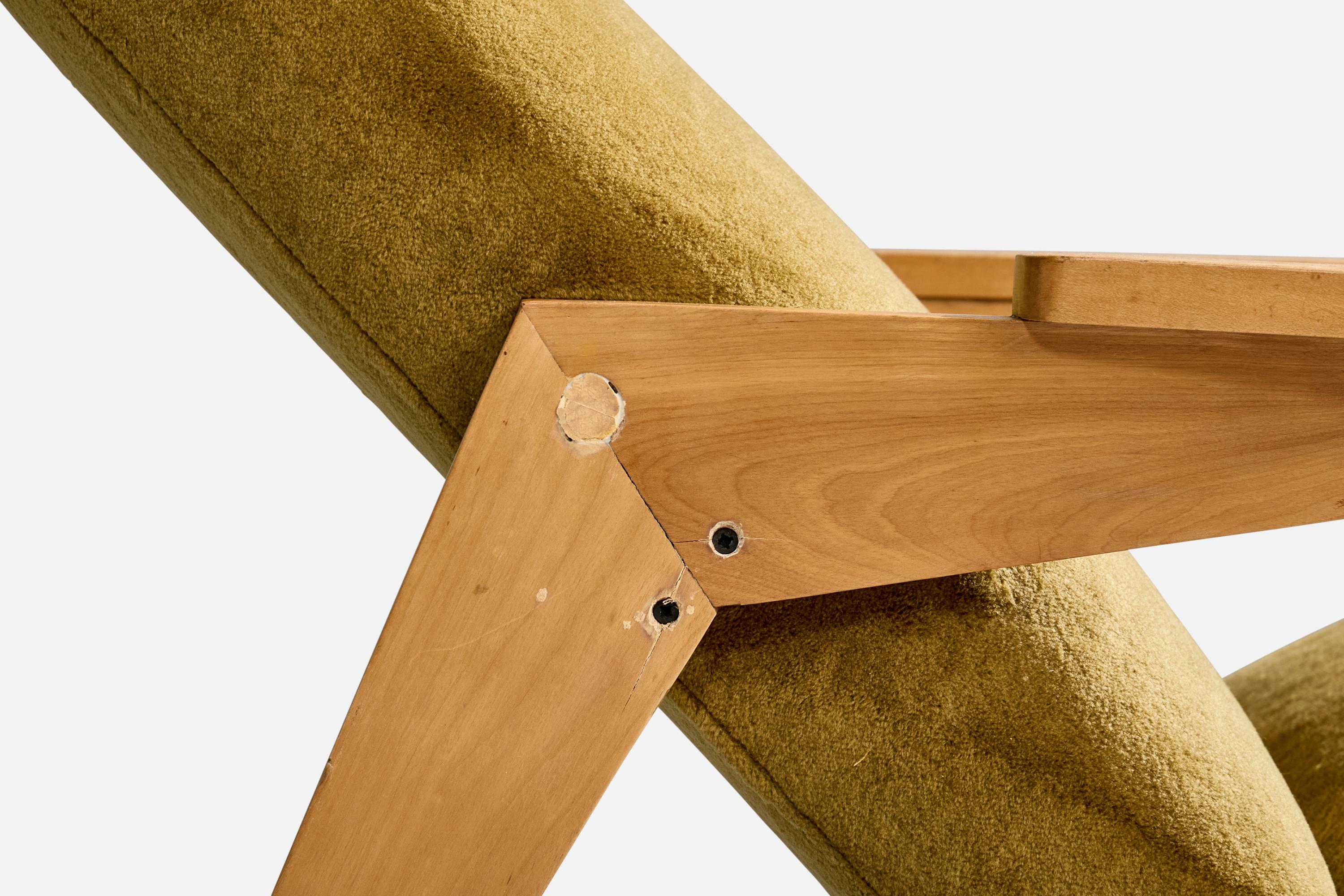 Amerikanischer Designer, Loungesessel, Holz, Samt, USA, 1950er Jahre im Angebot 4