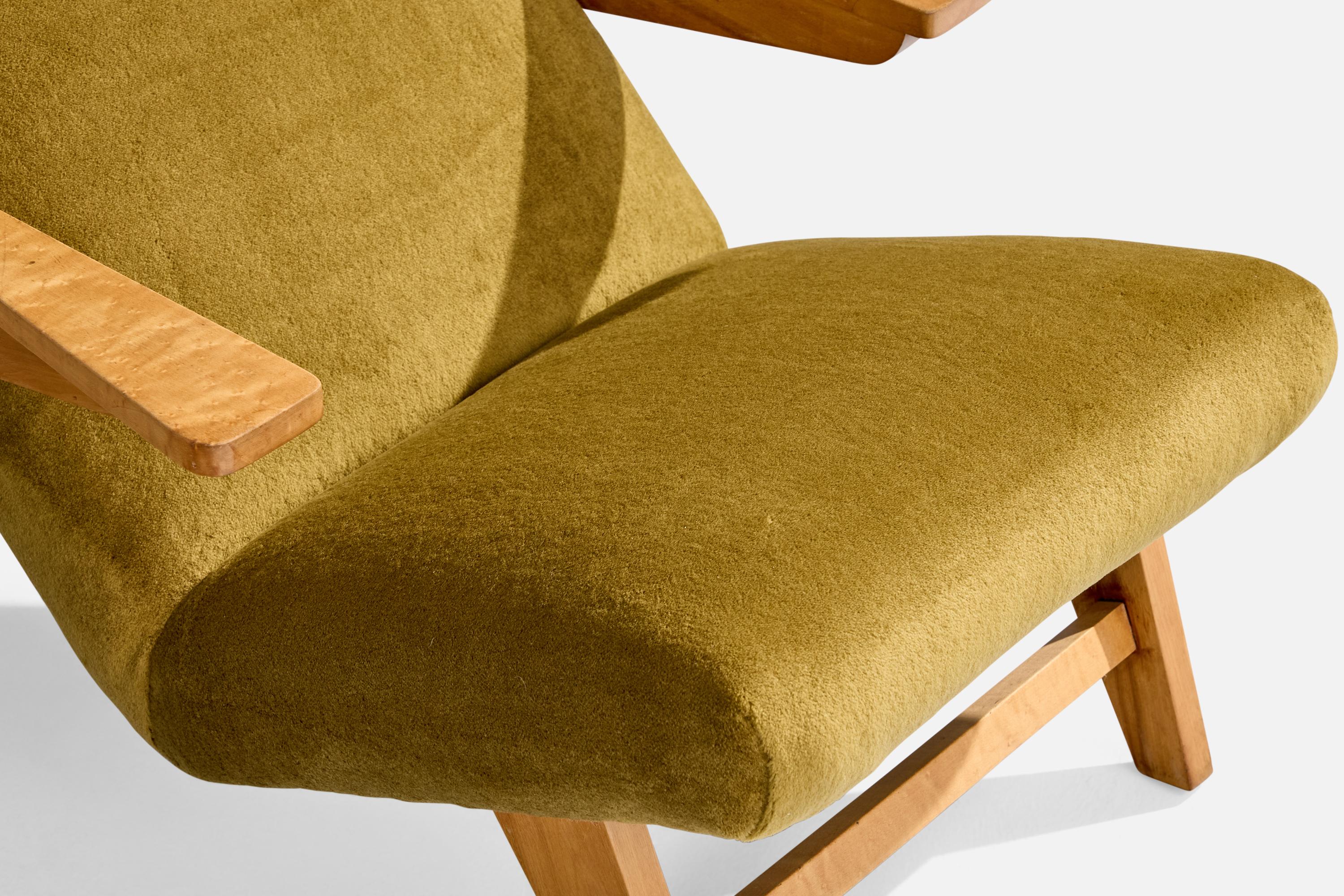 Amerikanischer Designer, Loungesessel, Holz, Samt, USA, 1950er Jahre im Angebot 5
