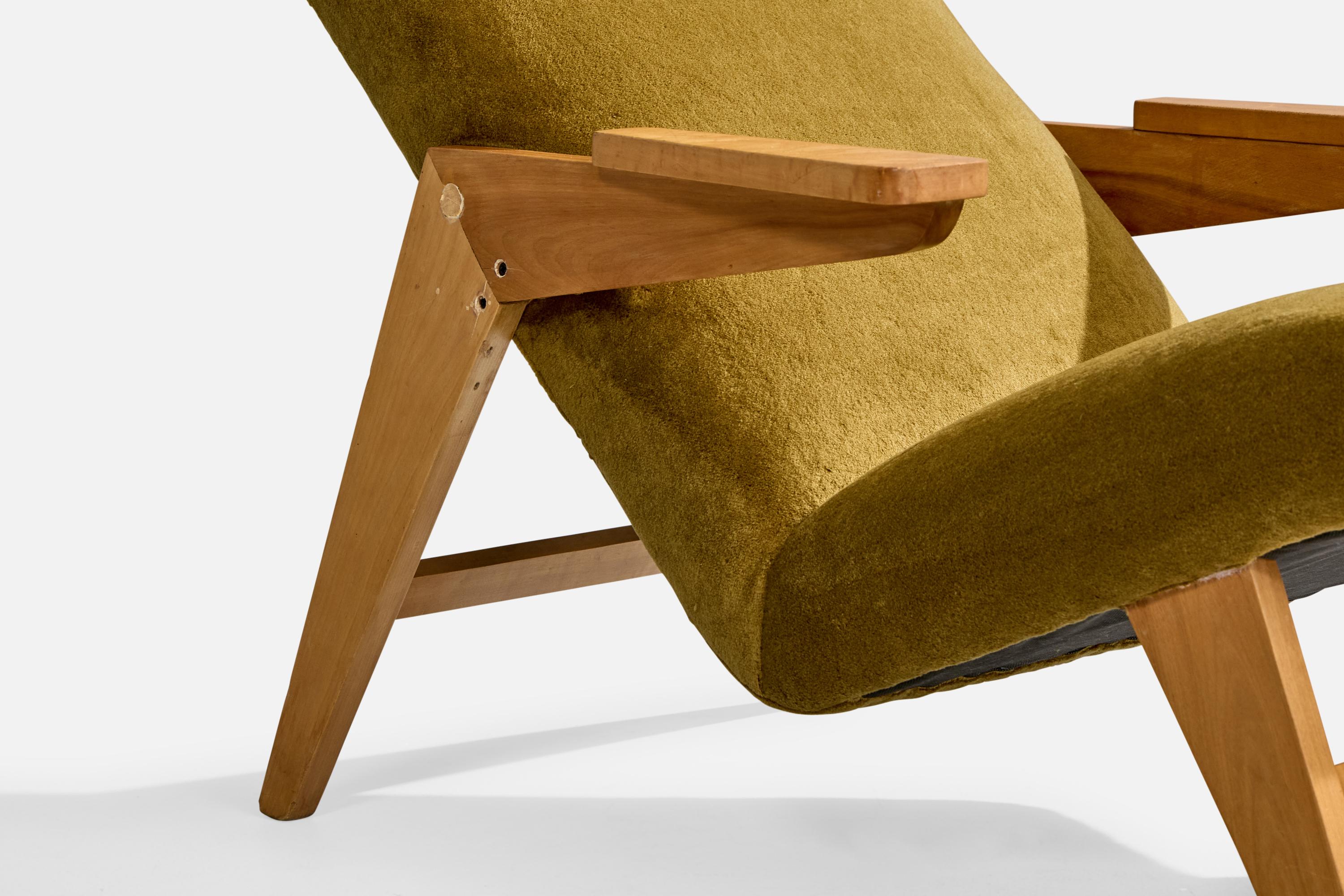 Amerikanischer Designer, Loungesessel, Holz, Samt, USA, 1950er Jahre im Angebot 6