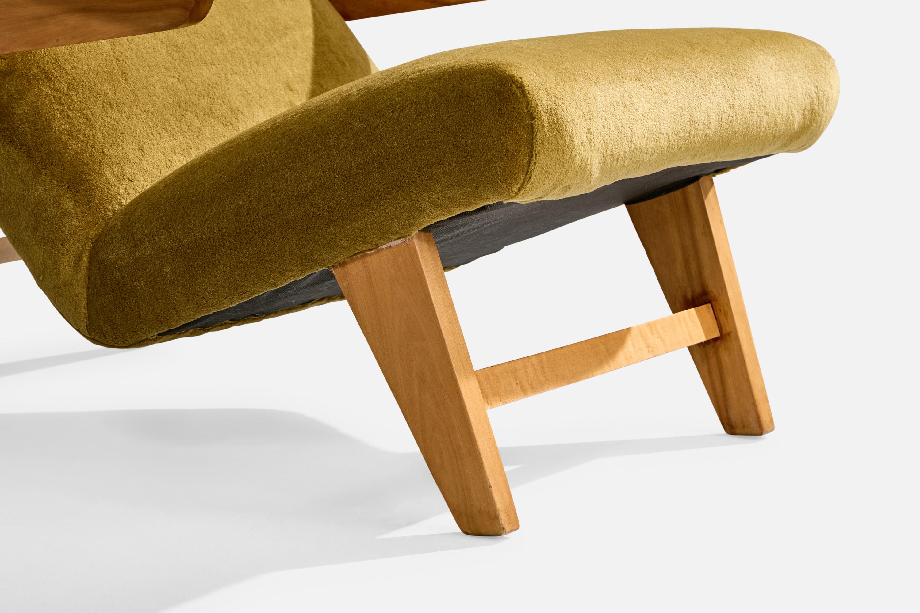 Amerikanischer Designer, Loungesessel, Holz, Samt, USA, 1950er Jahre im Angebot 7