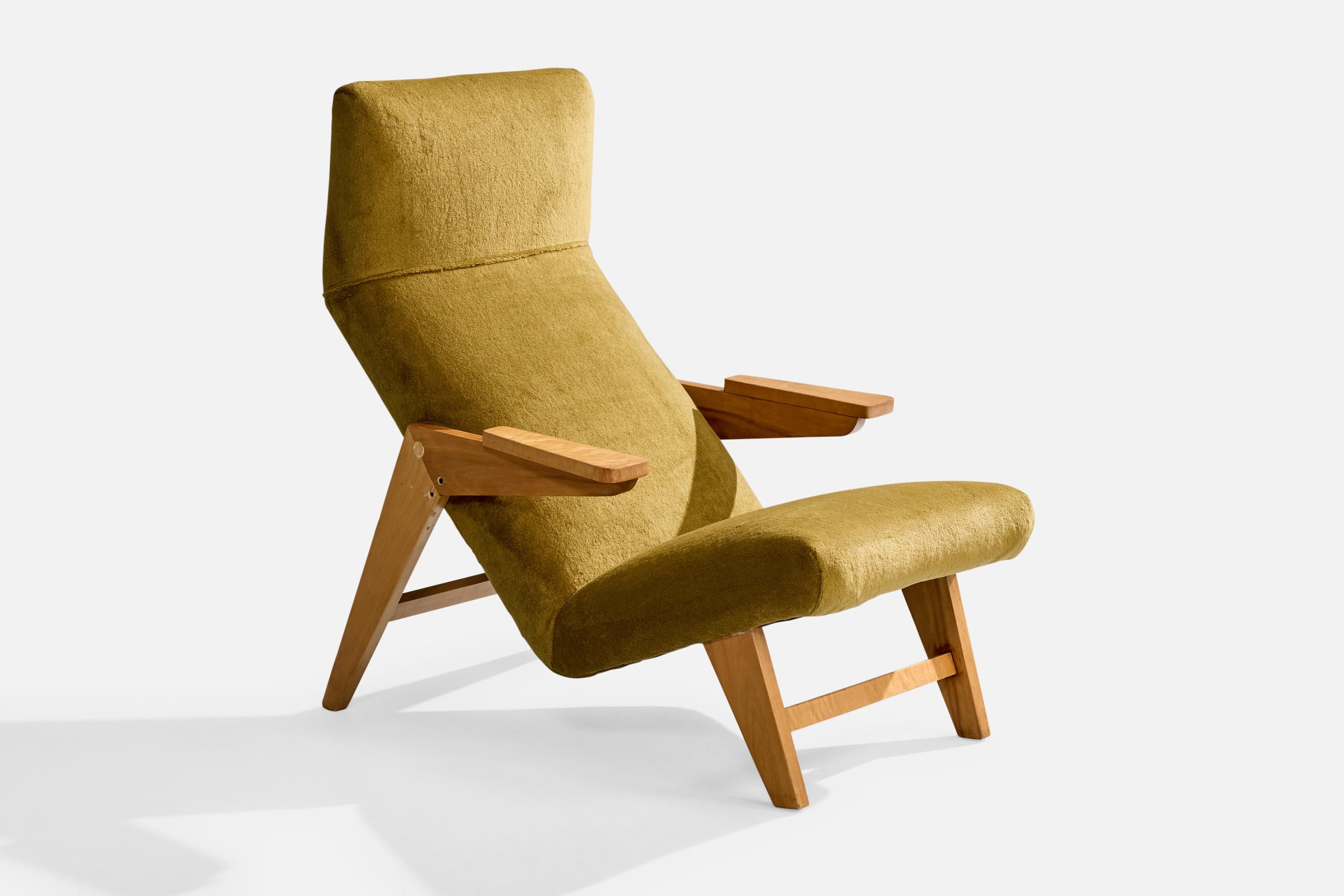 Sessel aus Holz und grünem Samt, entworfen und hergestellt in den USA, ca. 1950er Jahre.

Gesamtabmessungen (Zoll): 36,0 
