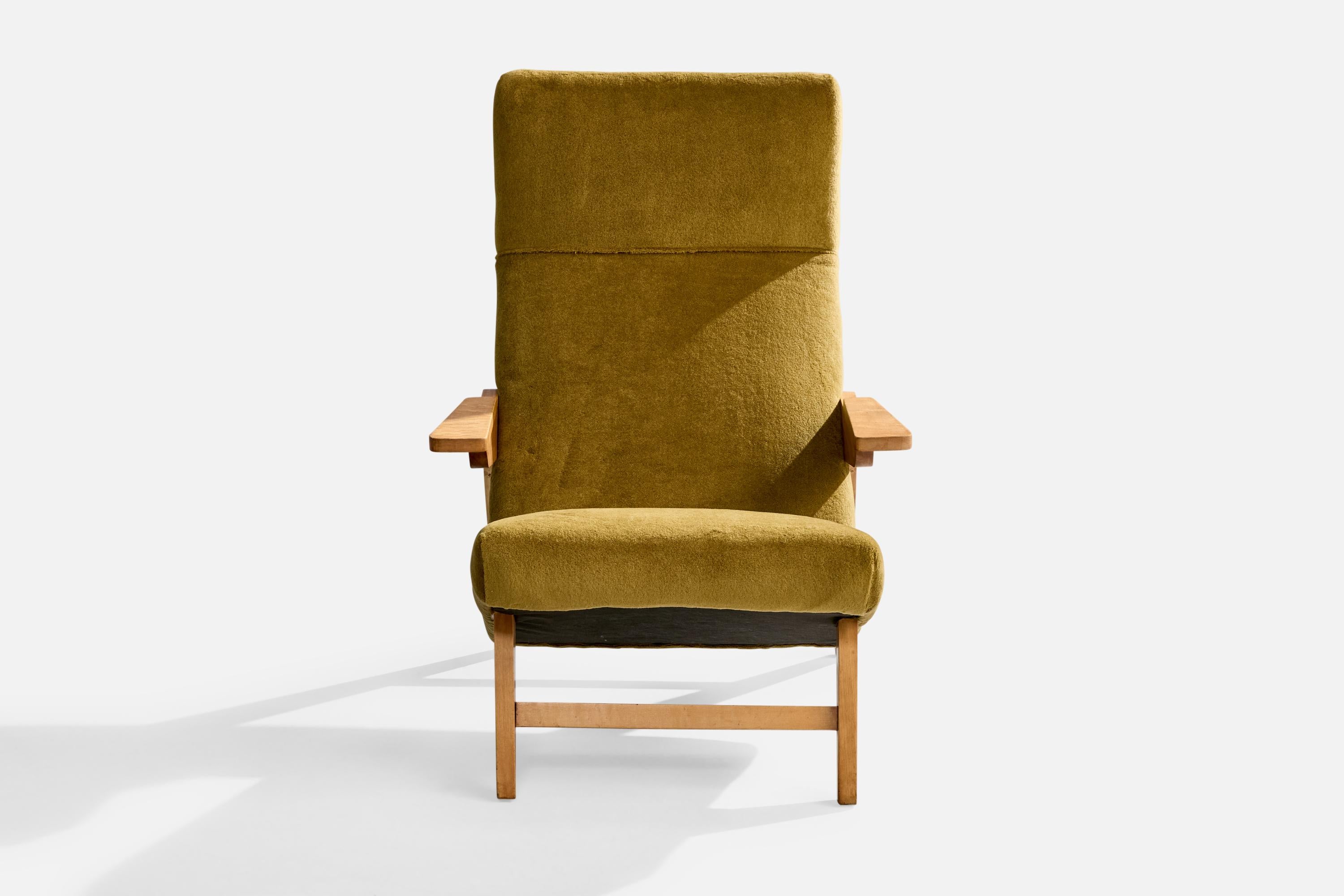 Amerikanischer Designer, Loungesessel, Holz, Samt, USA, 1950er Jahre (Moderne der Mitte des Jahrhunderts) im Angebot
