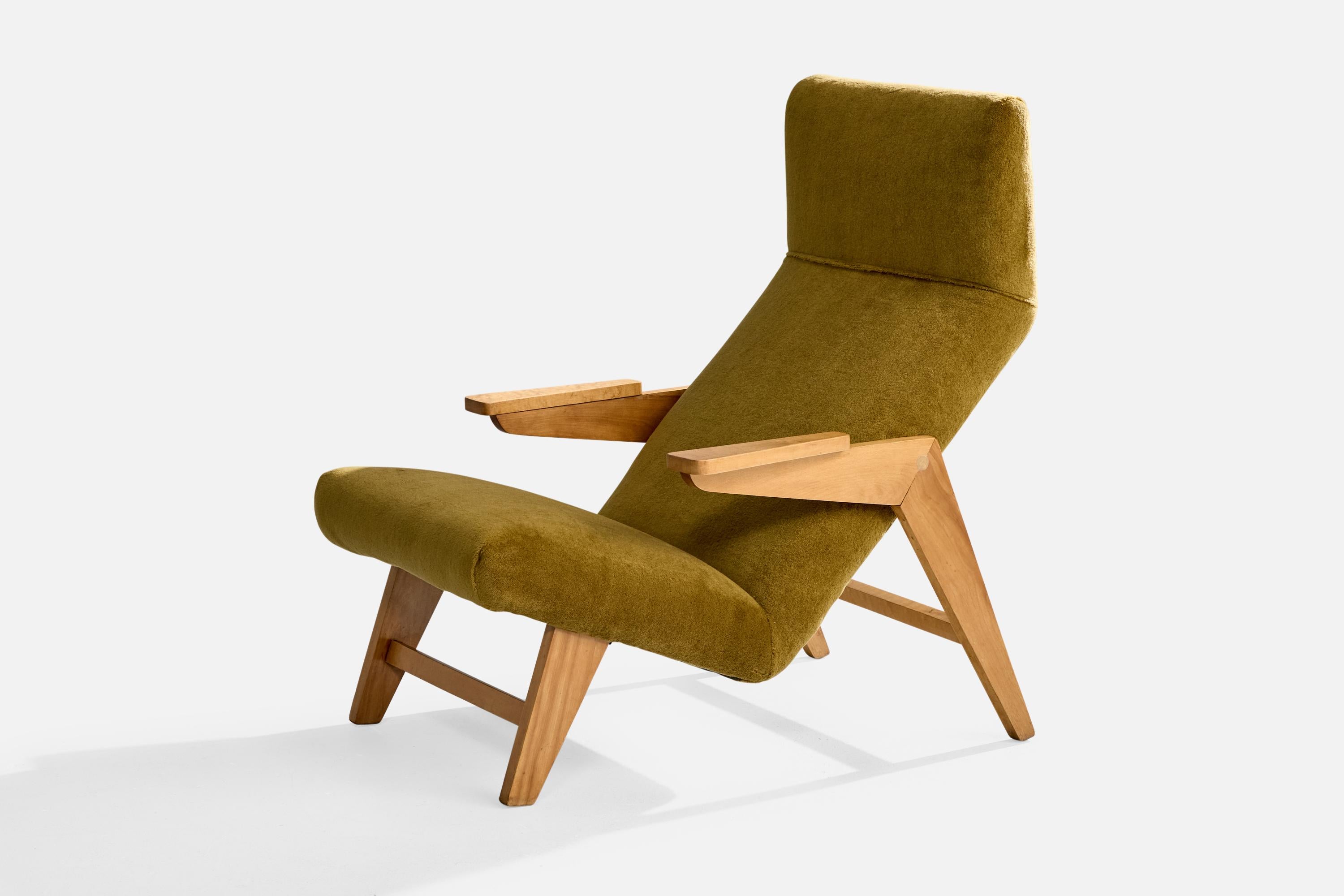 Amerikanischer Designer, Loungesessel, Holz, Samt, USA, 1950er Jahre (amerikanisch) im Angebot