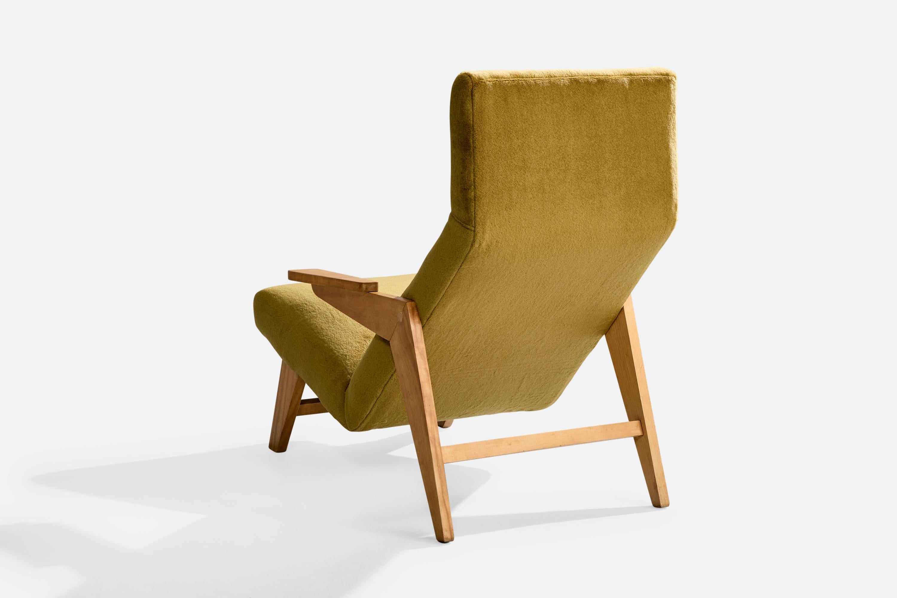 Amerikanischer Designer, Loungesessel, Holz, Samt, USA, 1950er Jahre im Zustand „Gut“ im Angebot in High Point, NC