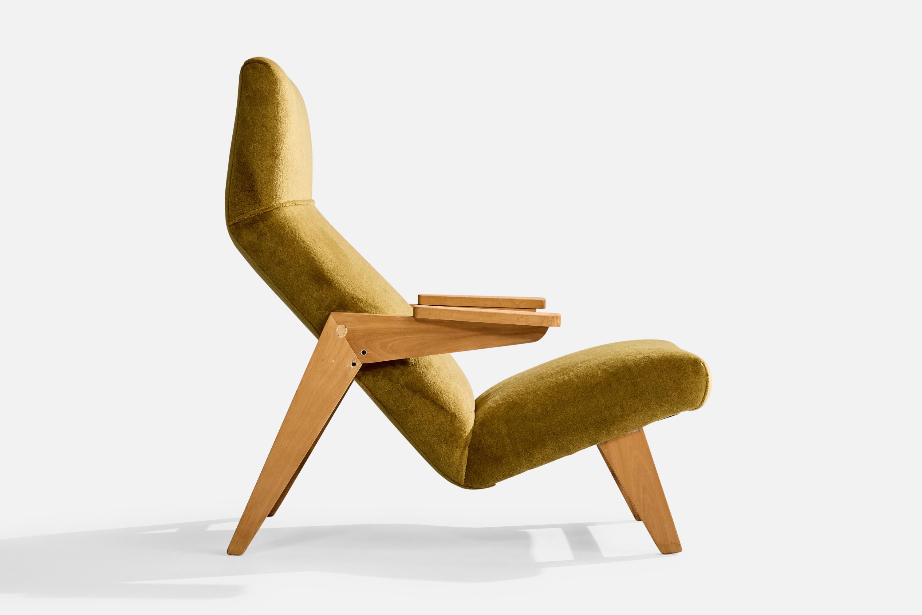 Amerikanischer Designer, Loungesessel, Holz, Samt, USA, 1950er Jahre (Mitte des 20. Jahrhunderts) im Angebot