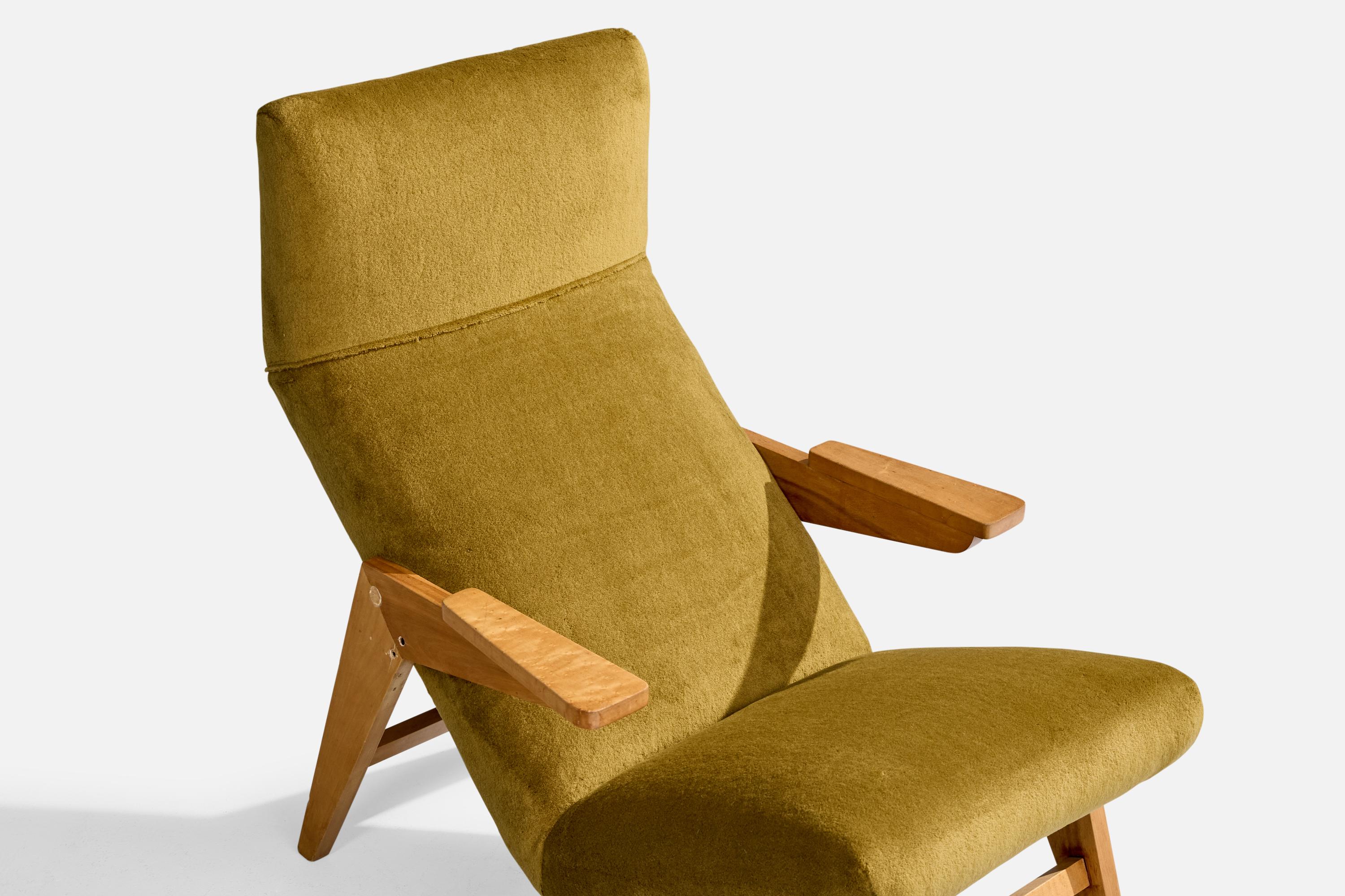 Amerikanischer Designer, Loungesessel, Holz, Samt, USA, 1950er Jahre im Angebot 1