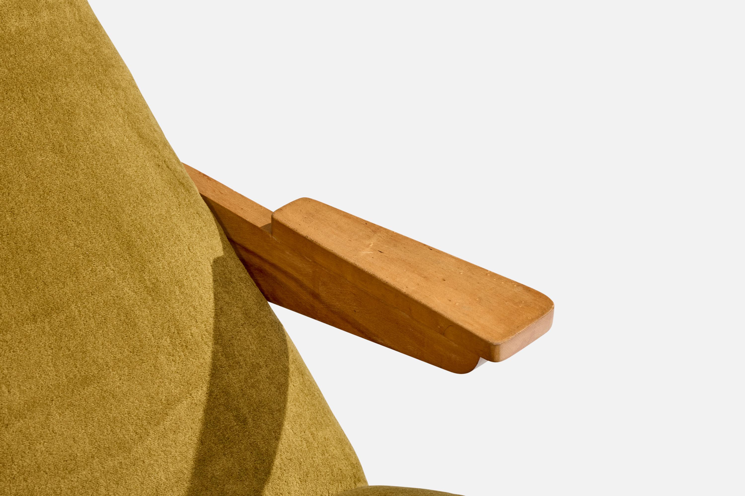 Amerikanischer Designer, Loungesessel, Holz, Samt, USA, 1950er Jahre im Angebot 3