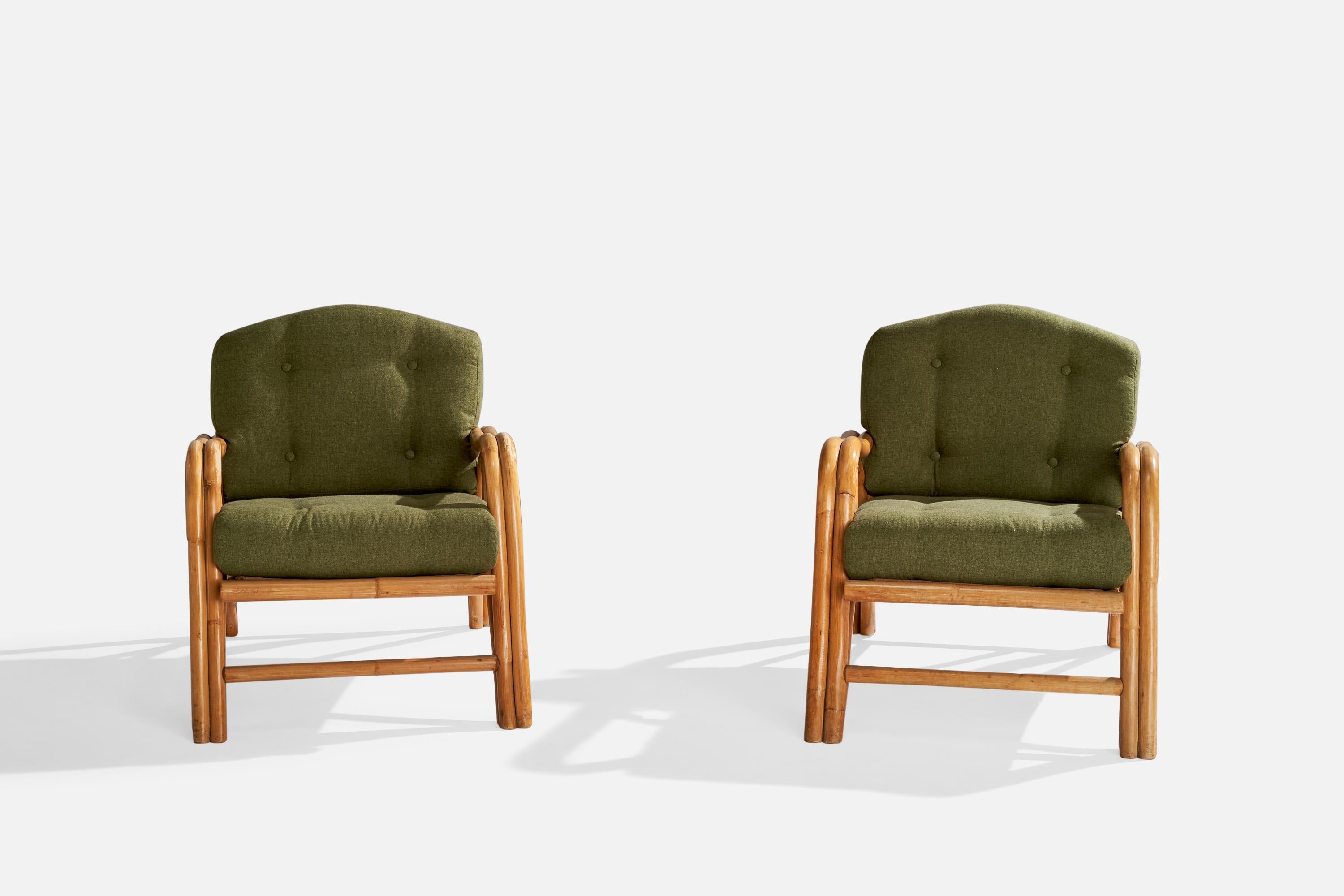 American Designer, Lounge Chairs, Bamboo, Fabric, USA, 1950s For Sale 5