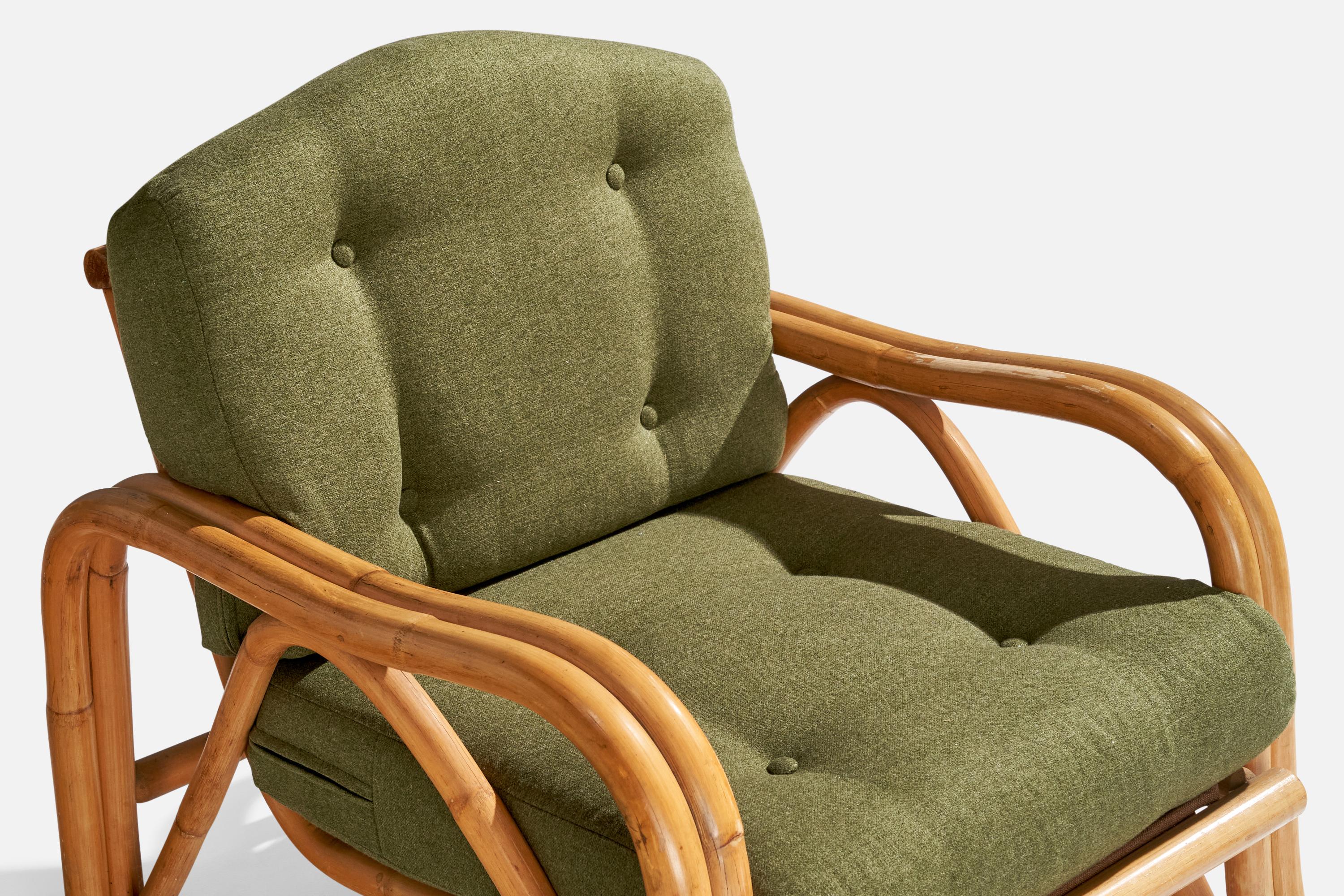 American Designer, Lounge Chairs, Bamboo, Fabric, USA, 1950s For Sale 6