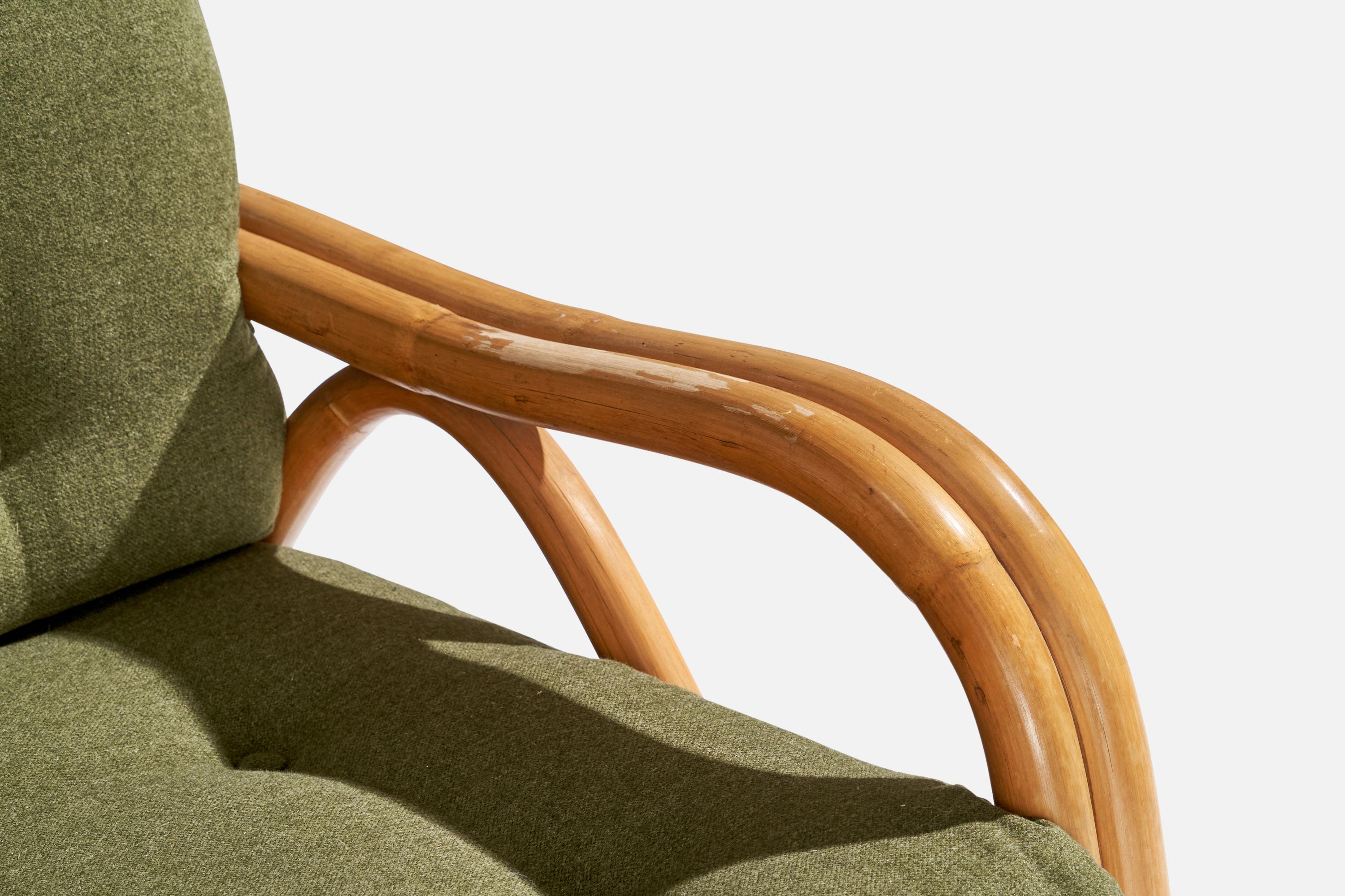 American Designer, Lounge Chairs, Bamboo, Fabric, USA, 1950s For Sale 8