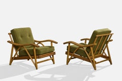 American Designer, Lounge Chairs, Bamboo, Fabric, USA, 1950s