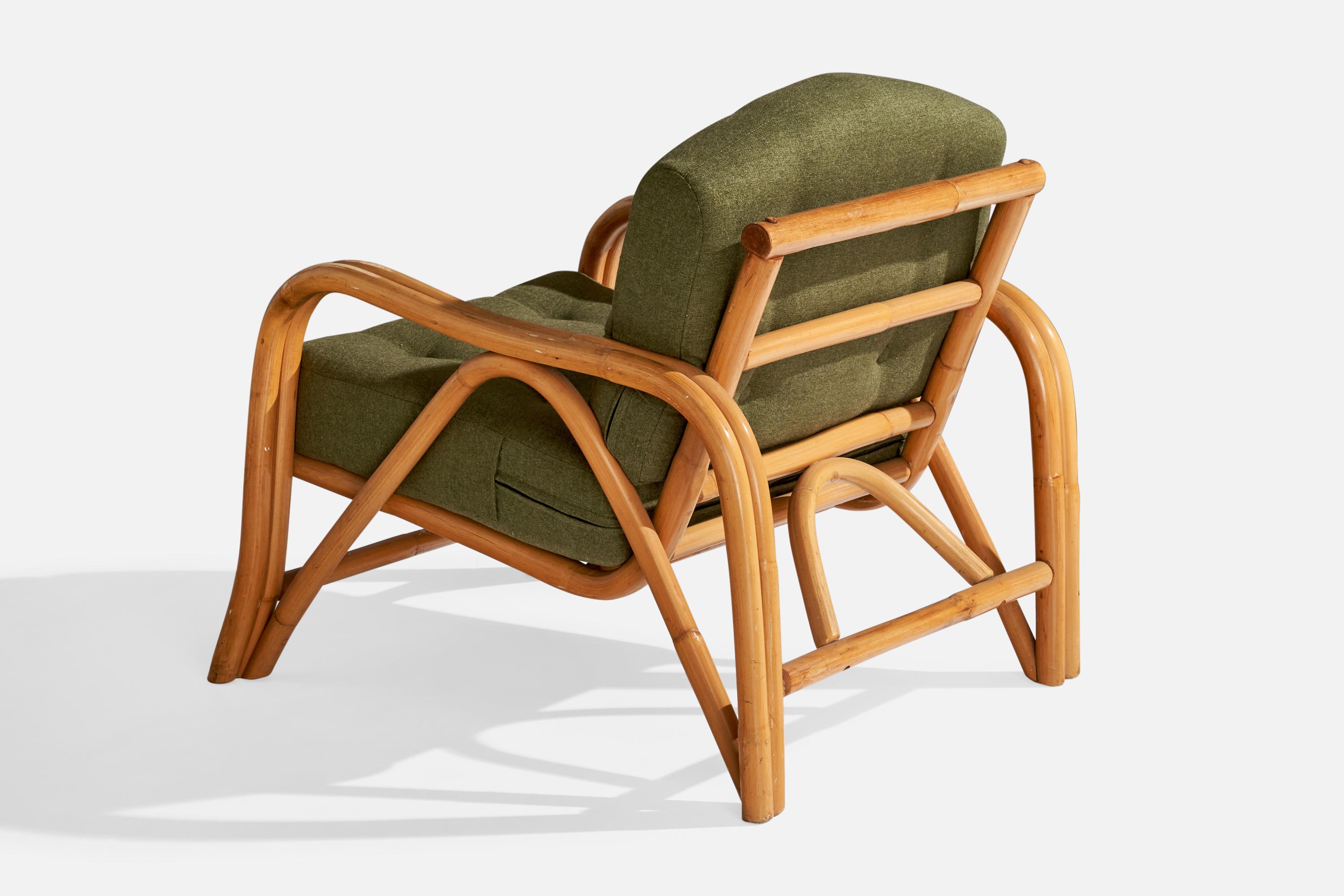 American Designer, Lounge Chairs, Bamboo, Fabric, USA, 1950s In Good Condition For Sale In High Point, NC
