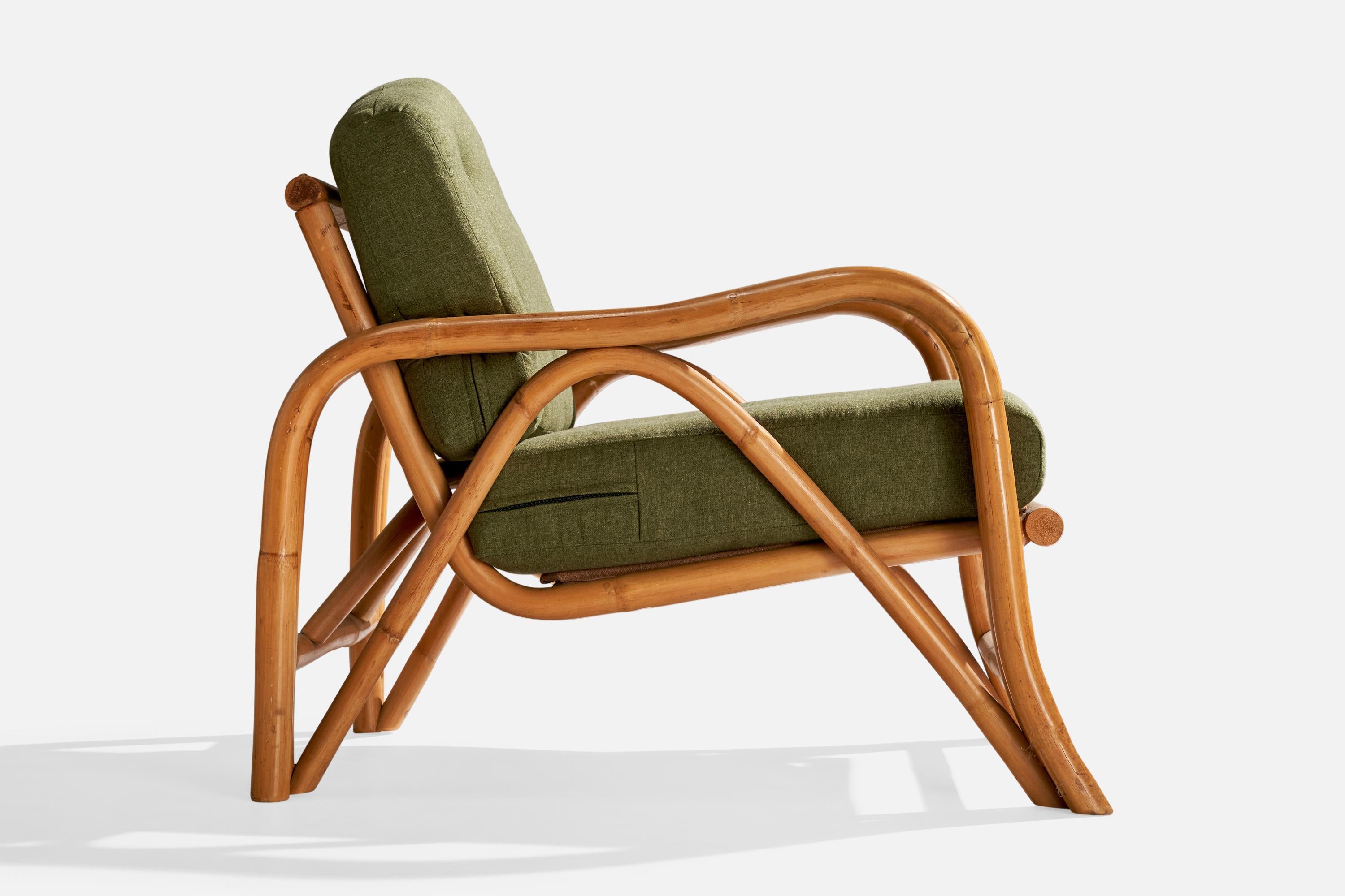 Mid-20th Century American Designer, Lounge Chairs, Bamboo, Fabric, USA, 1950s For Sale