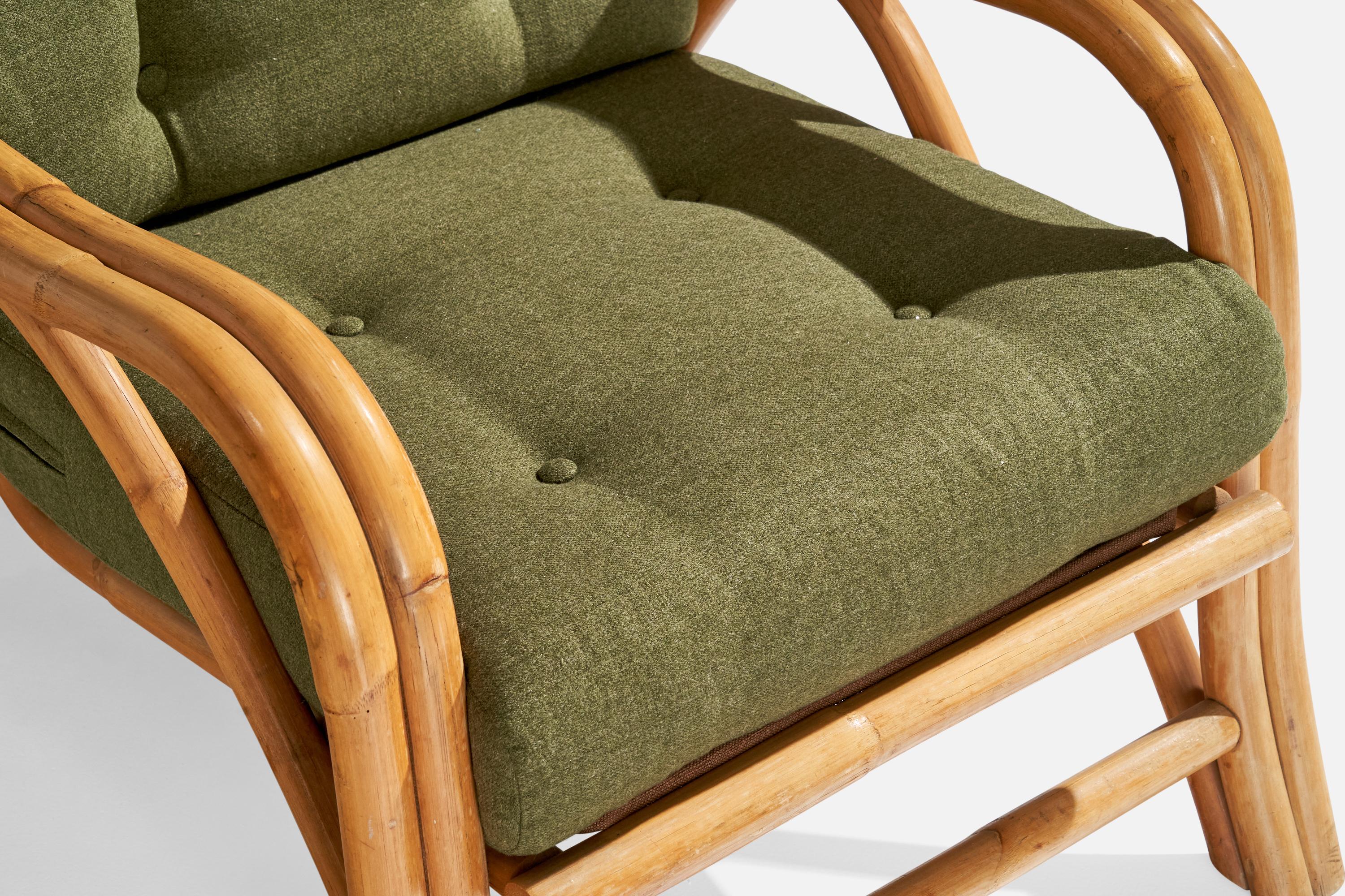 American Designer, Lounge Chairs, Bamboo, Fabric, USA, 1950s For Sale 2