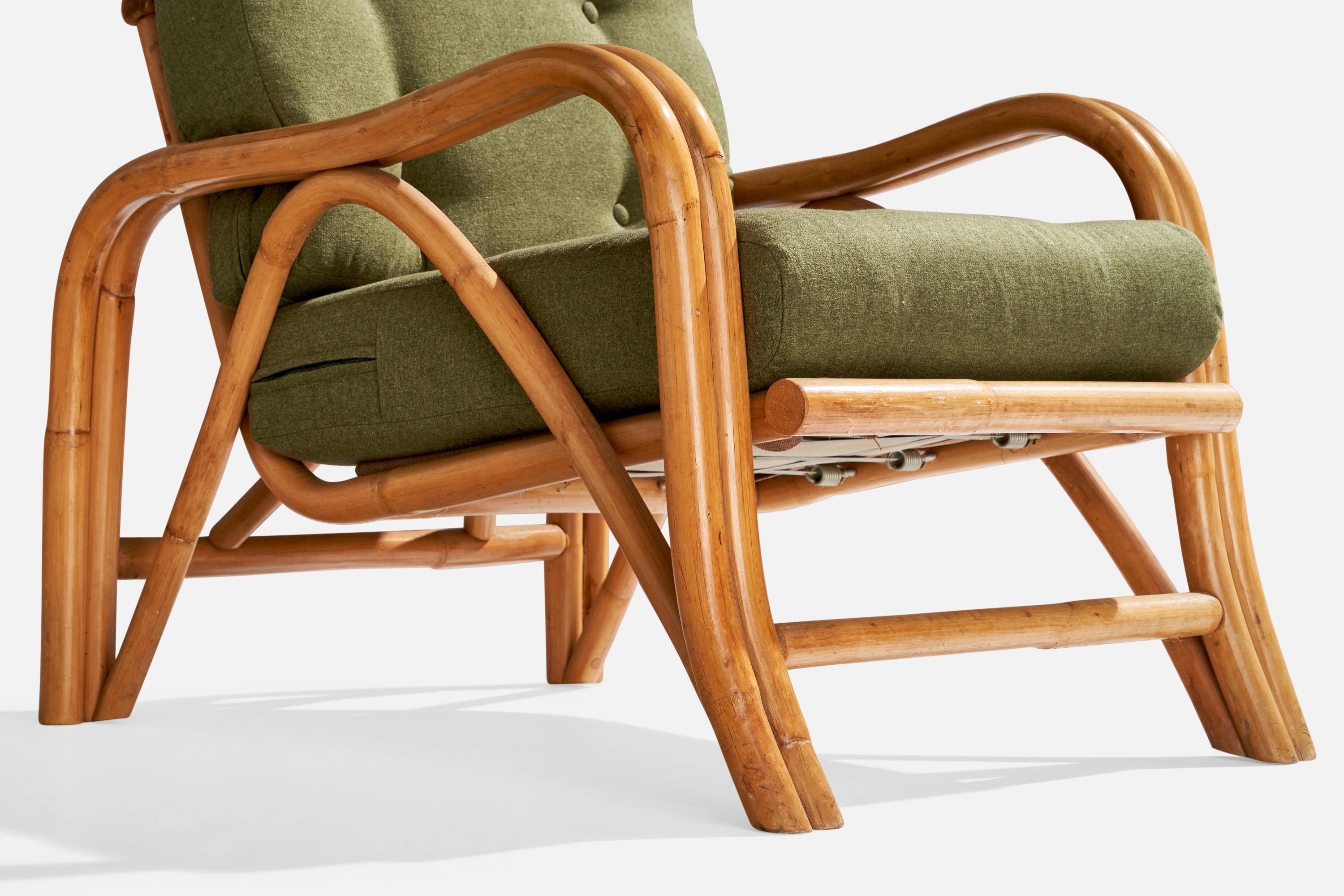 American Designer, Lounge Chairs, Bamboo, Fabric, USA, 1950s For Sale 3