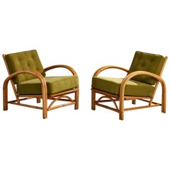 Amerikanische Designerin, Loungesessel, Bambus, Stoff, USA, 1950er Jahre