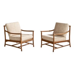 American Designer, Lounge Chairs, Bamboo, Rattan, Fabric, 1950s