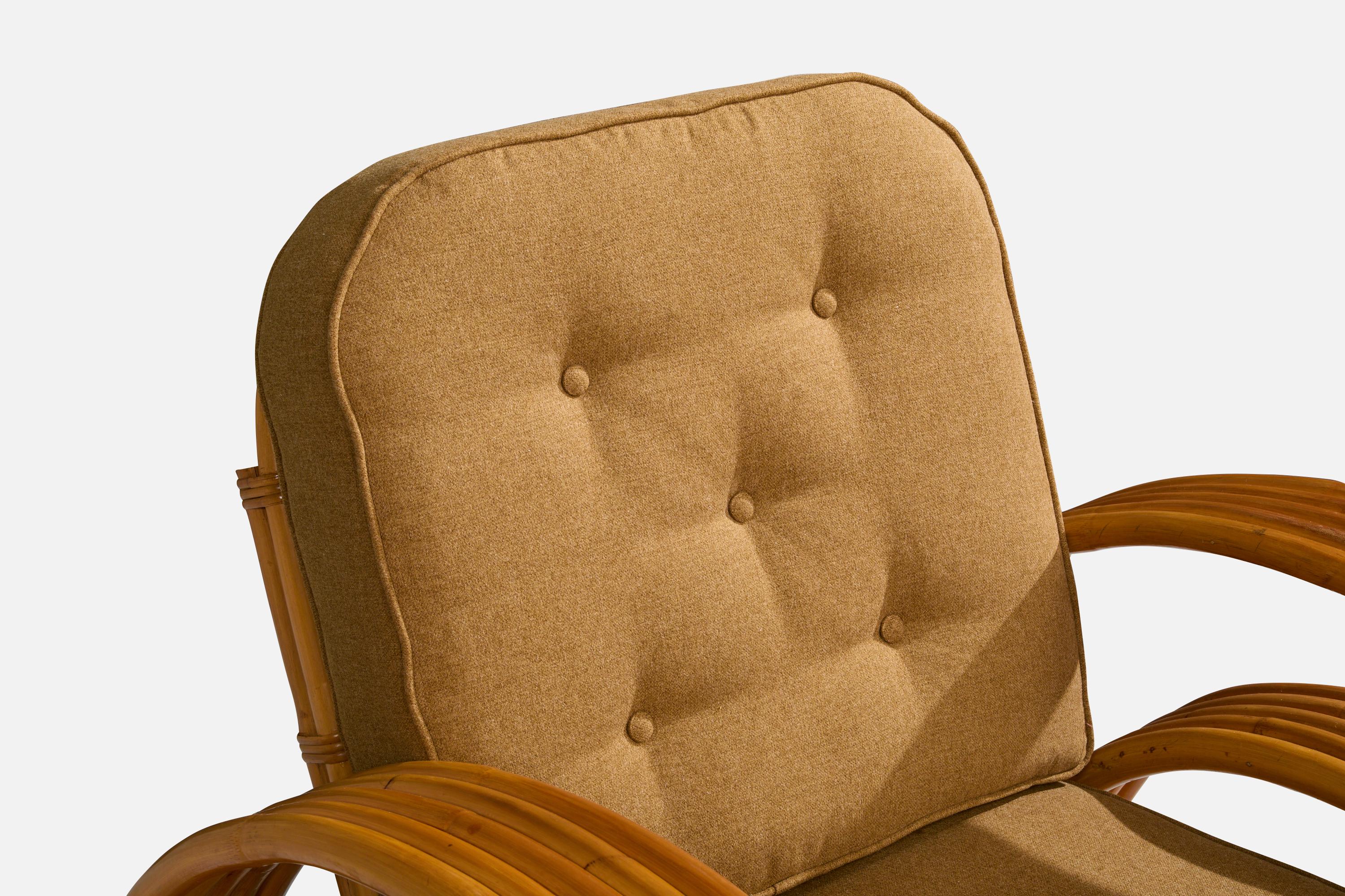 American Designer, Lounge Chairs, Bamboo, Rattan, Fabric, USA, 1950s 5