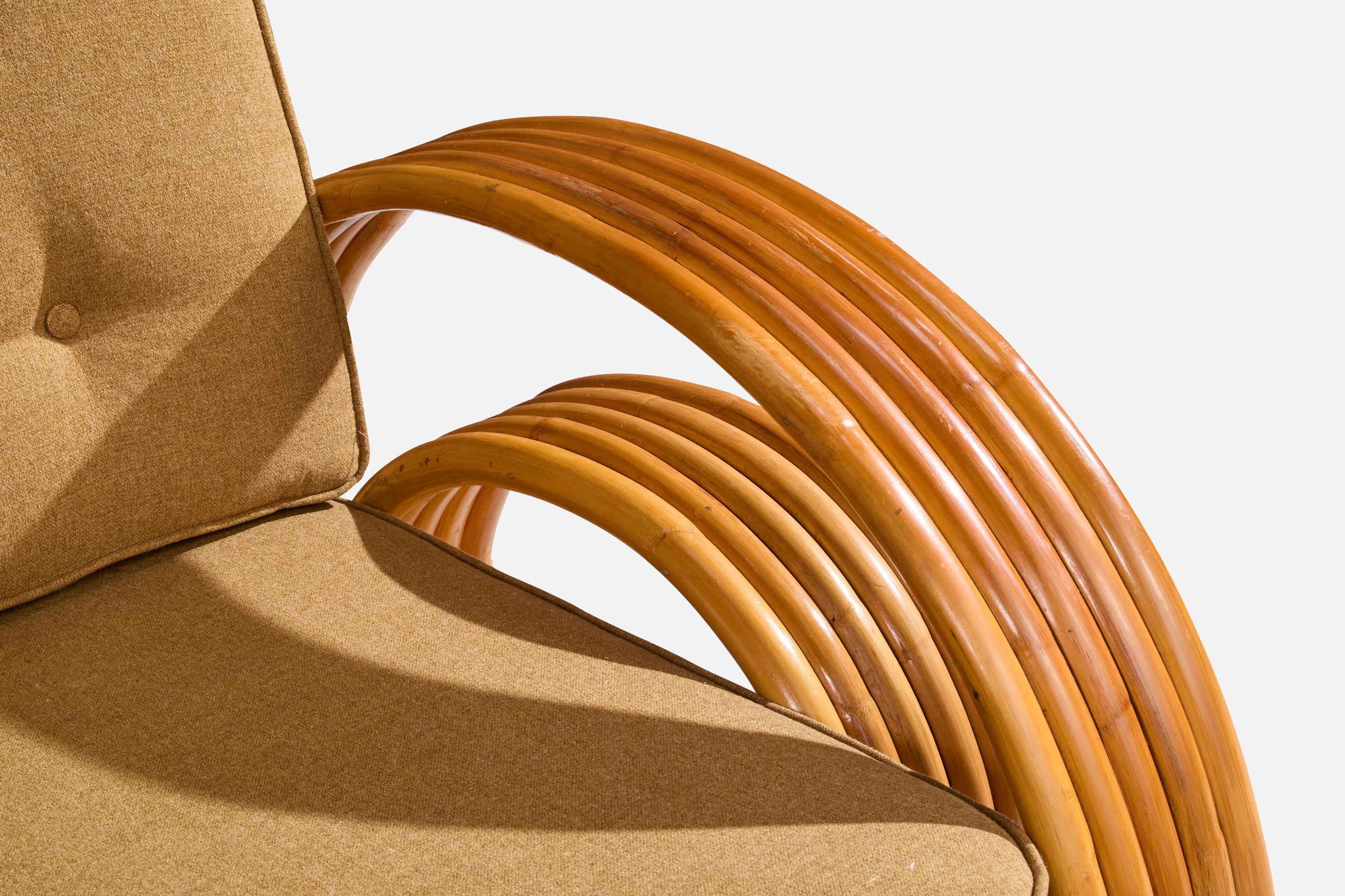 American Designer, Lounge Chairs, Bamboo, Rattan, Fabric, USA, 1950s 7