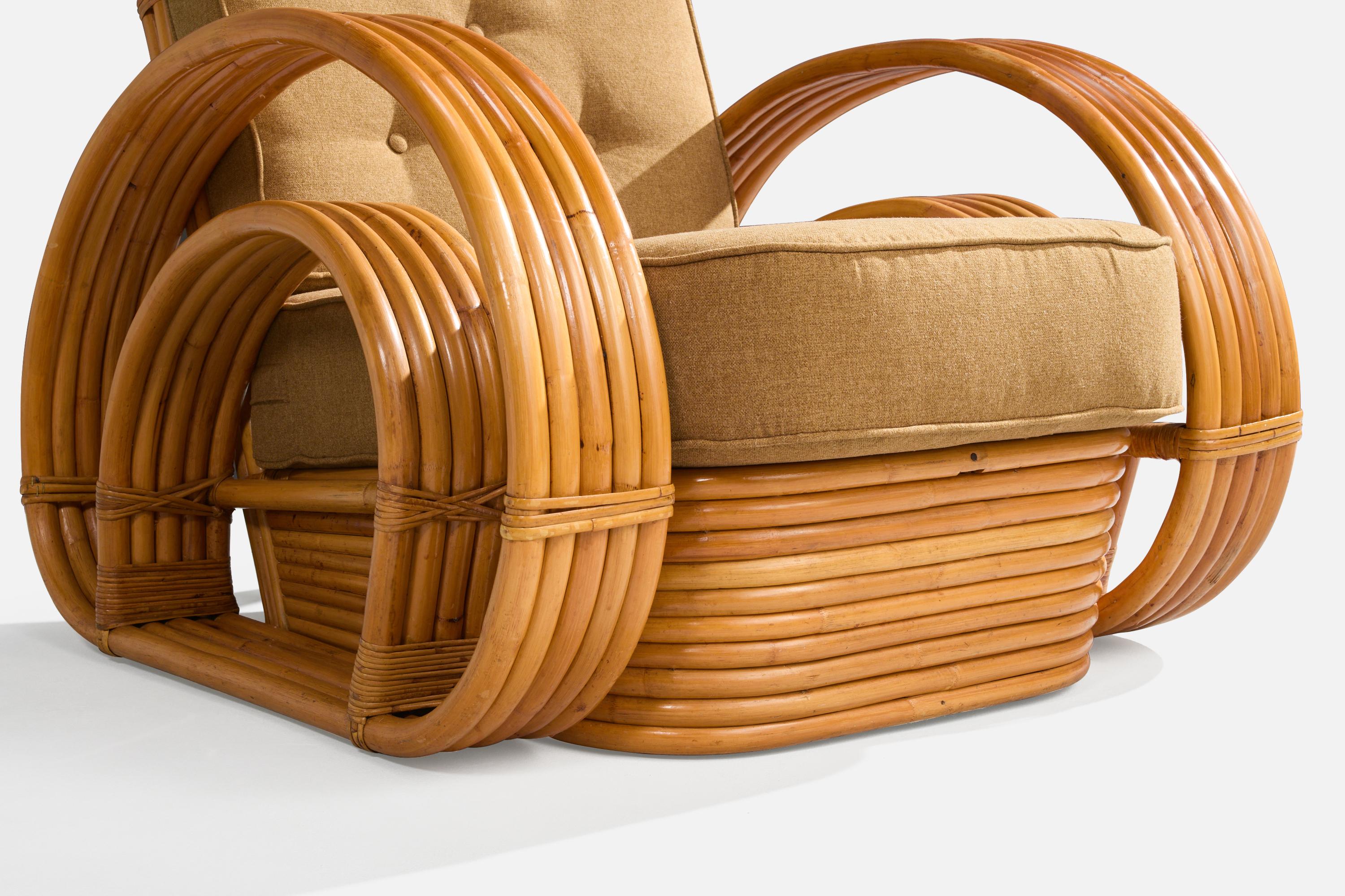 American Designer, Lounge Chairs, Bamboo, Rattan, Fabric, USA, 1950s 8