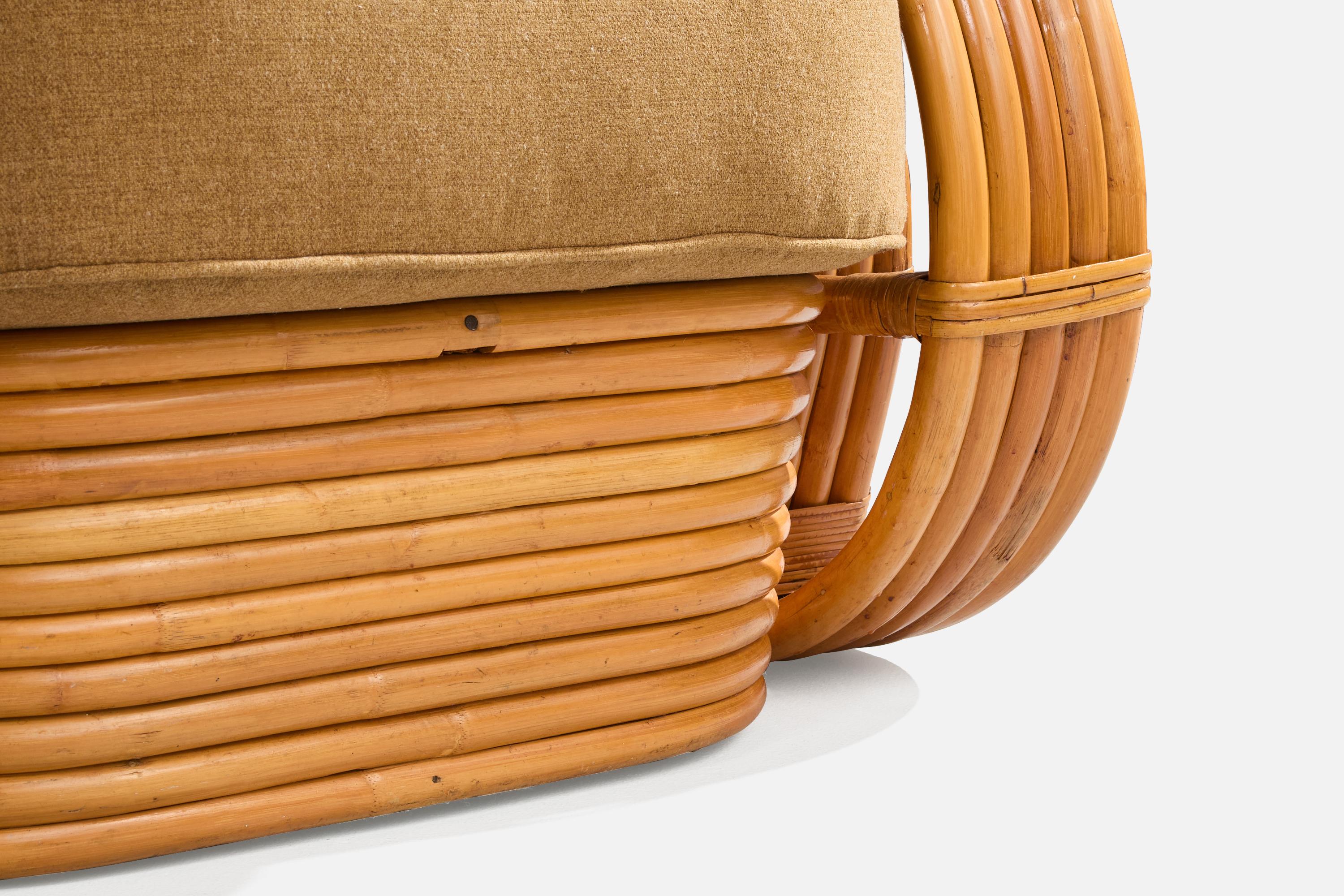 American Designer, Lounge Chairs, Bamboo, Rattan, Fabric, USA, 1950s 9