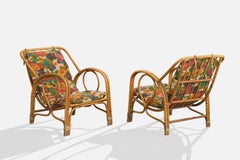 Diseñador americano, sillas de salón, bambú, ratán, tela, EE.UU., años 1950