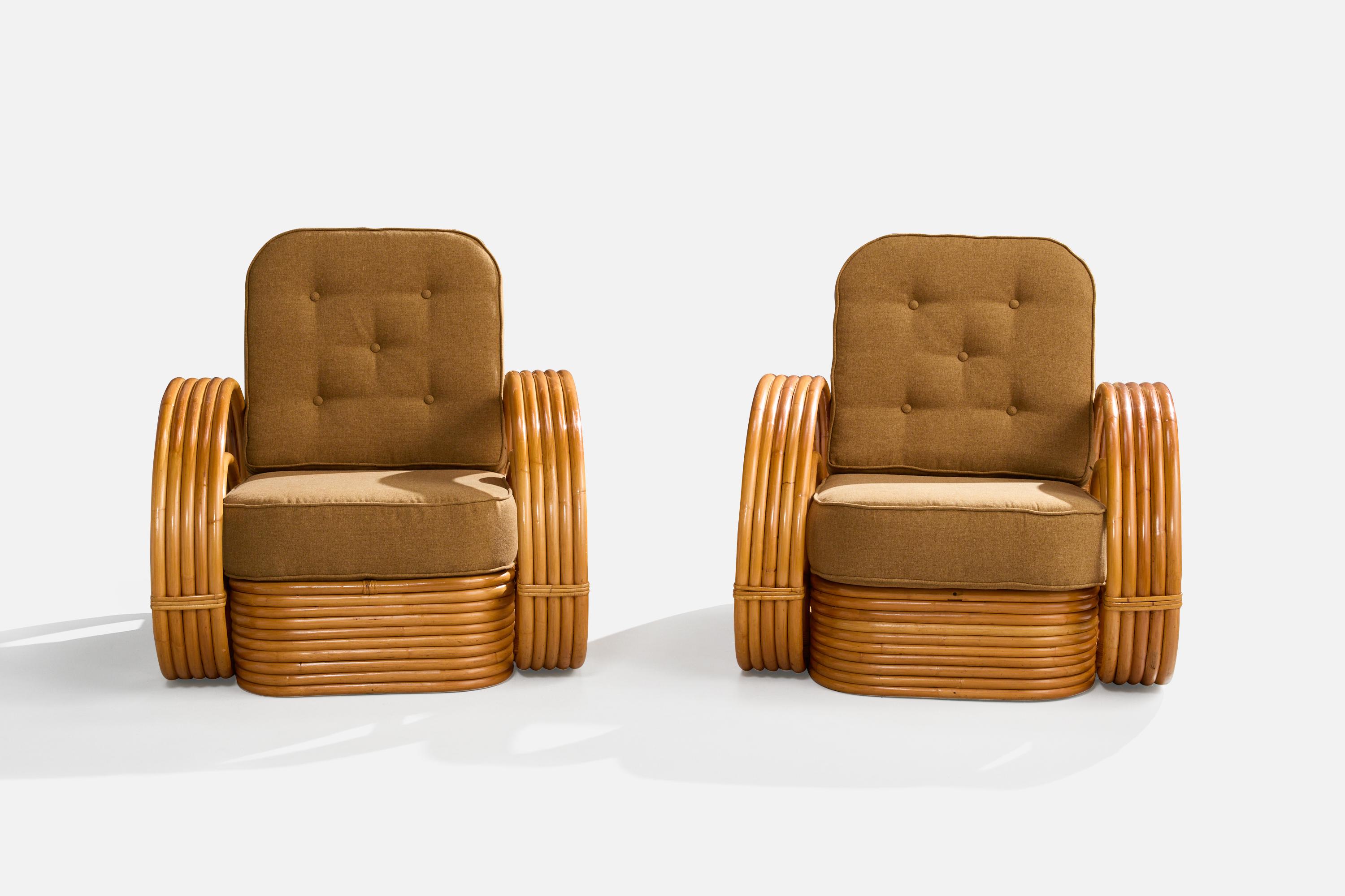 Mid-Century Modern American Designer, Lounge Chairs, Bamboo, Rattan, Fabric, USA, 1950s