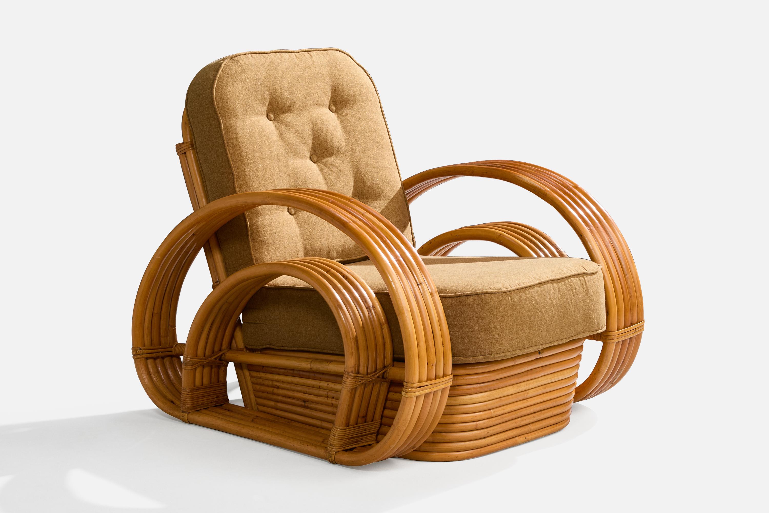 Mid-20th Century American Designer, Lounge Chairs, Bamboo, Rattan, Fabric, USA, 1950s