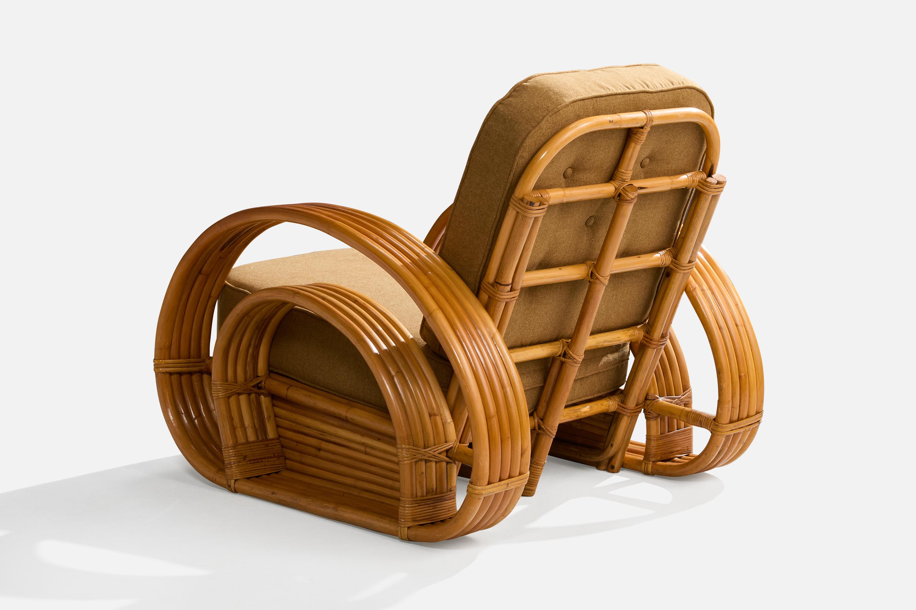 American Designer, Lounge Chairs, Bamboo, Rattan, Fabric, USA, 1950s 1