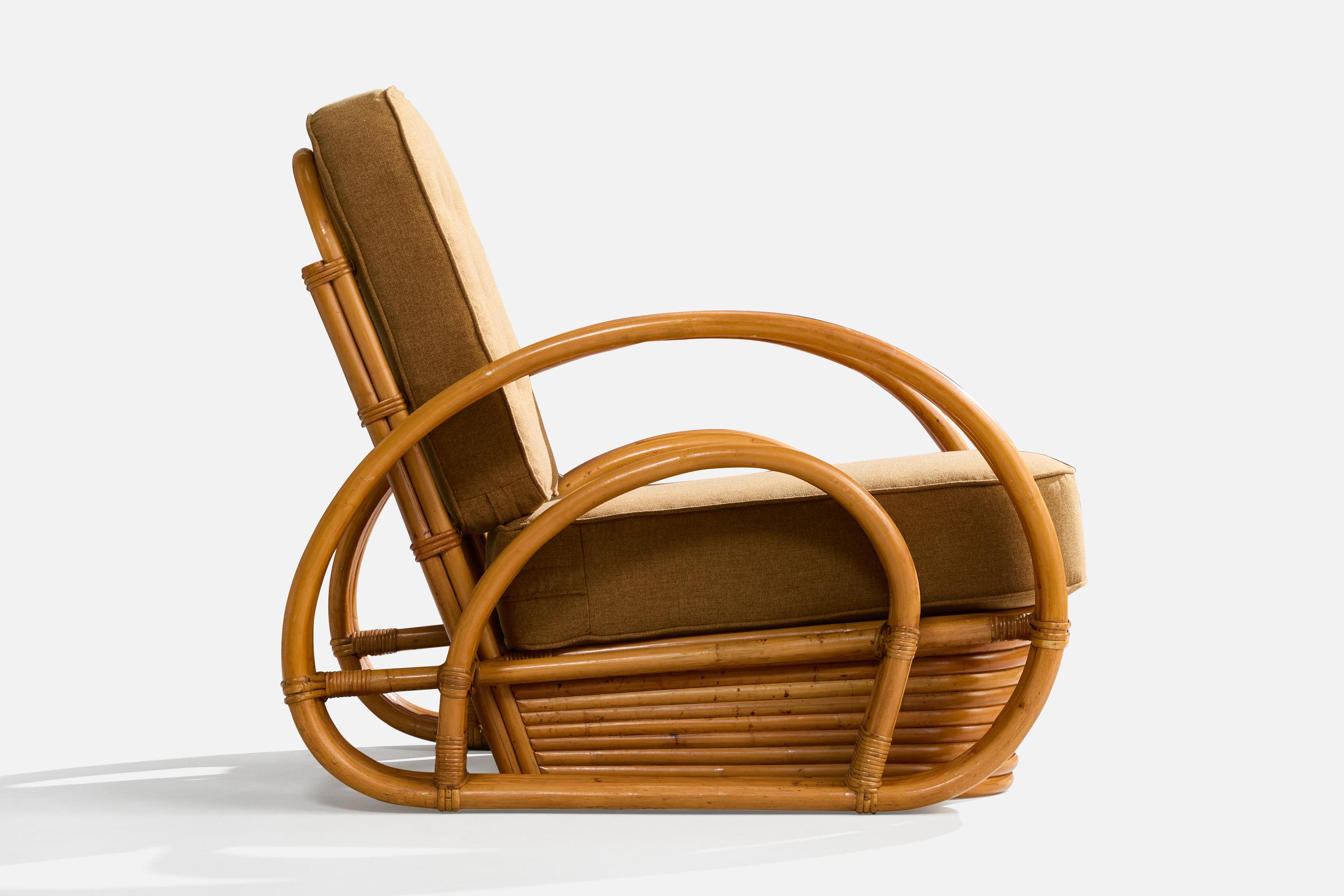 American Designer, Lounge Chairs, Bamboo, Rattan, Fabric, USA, 1950s 2