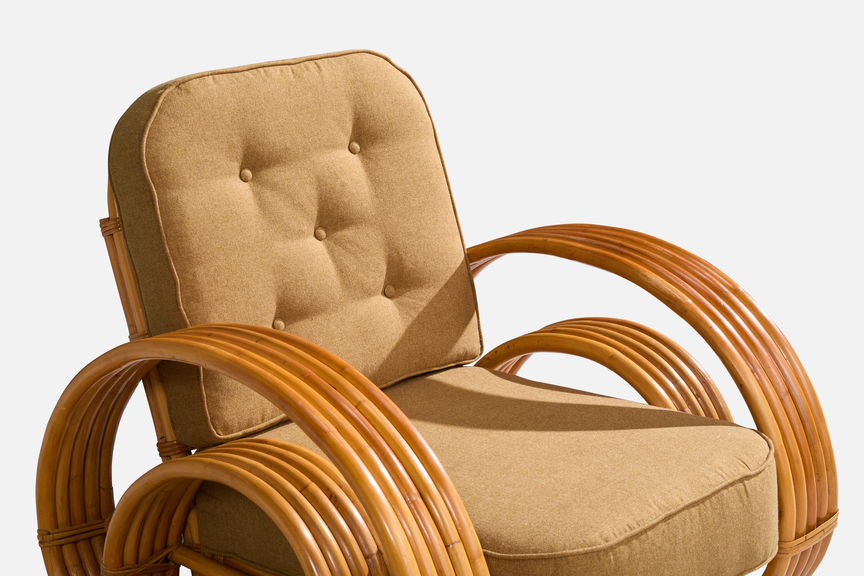 American Designer, Lounge Chairs, Bamboo, Rattan, Fabric, USA, 1950s 3