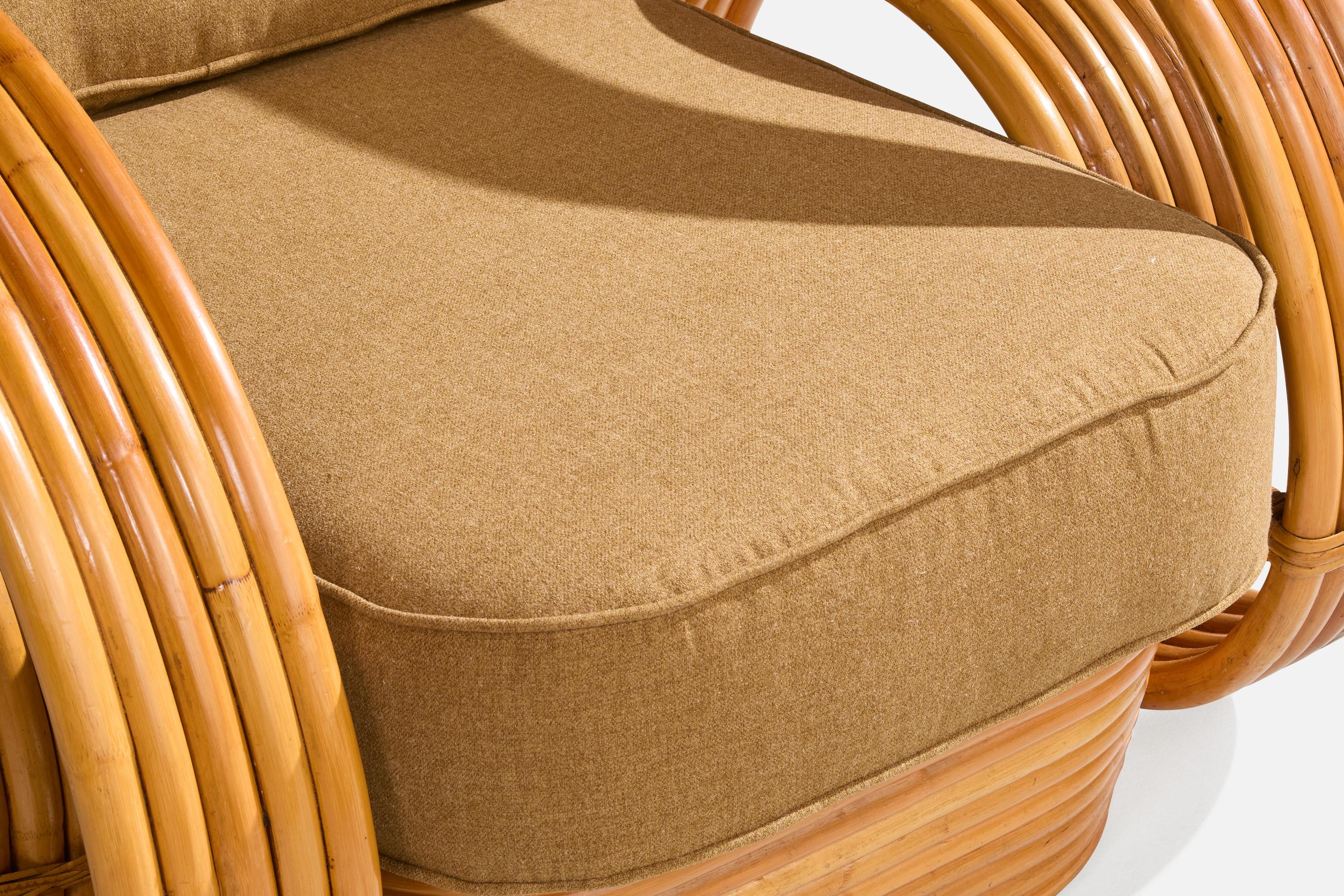 American Designer, Lounge Chairs, Bamboo, Rattan, Fabric, USA, 1950s 4