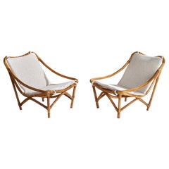 American Designer, Lounge Chairs, Bamboo, Rattan, Fabric, USA, 1950s