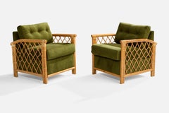 American Designer, Lounge Chairs, Bamboo, Rattan, Fabric, USA, 1960s