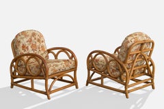 American Designer, Lounge Chairs, Bamboo, Rattan, Fabric, USA, 1960s