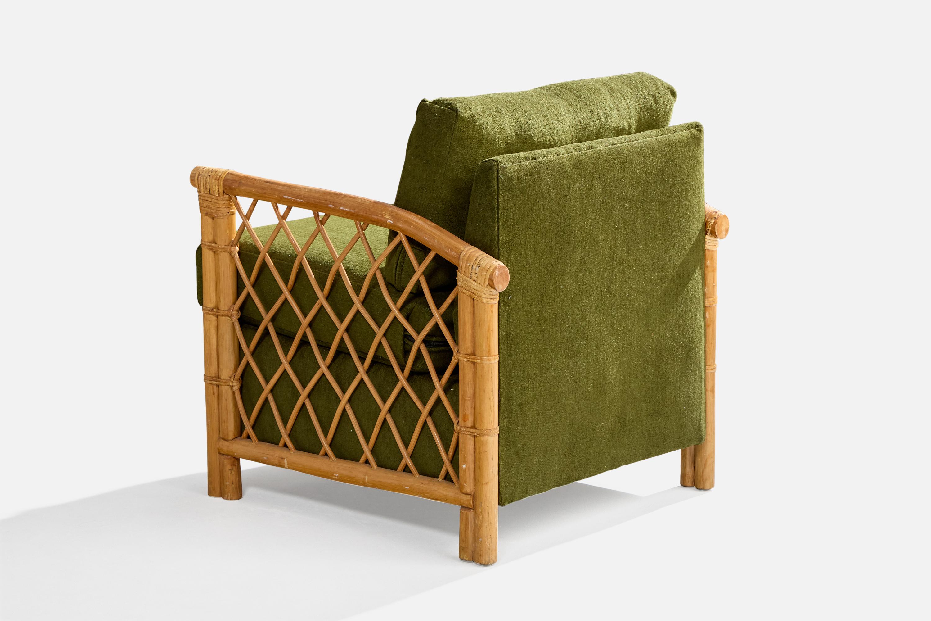 Diseñador americano, sillas de salón, bambú, ratán, tela, EE.UU., años 1960 mediados del siglo XX en venta