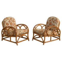 American Designer, Lounge Chairs, Bamboo, Rattan, Fabric, USA, 1960s