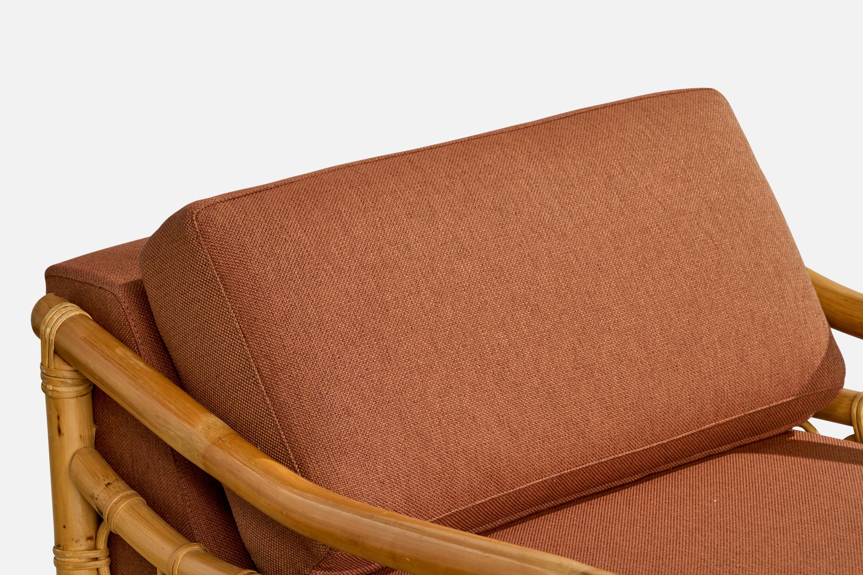 American Designer, Lounge Chairs, Bamboo, Rattan, Fabric, USA, 1970s For Sale 10