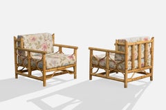 Designer americano, Sedie da salotto, Bambù, Rattan, Tessuto, USA, anni '1970