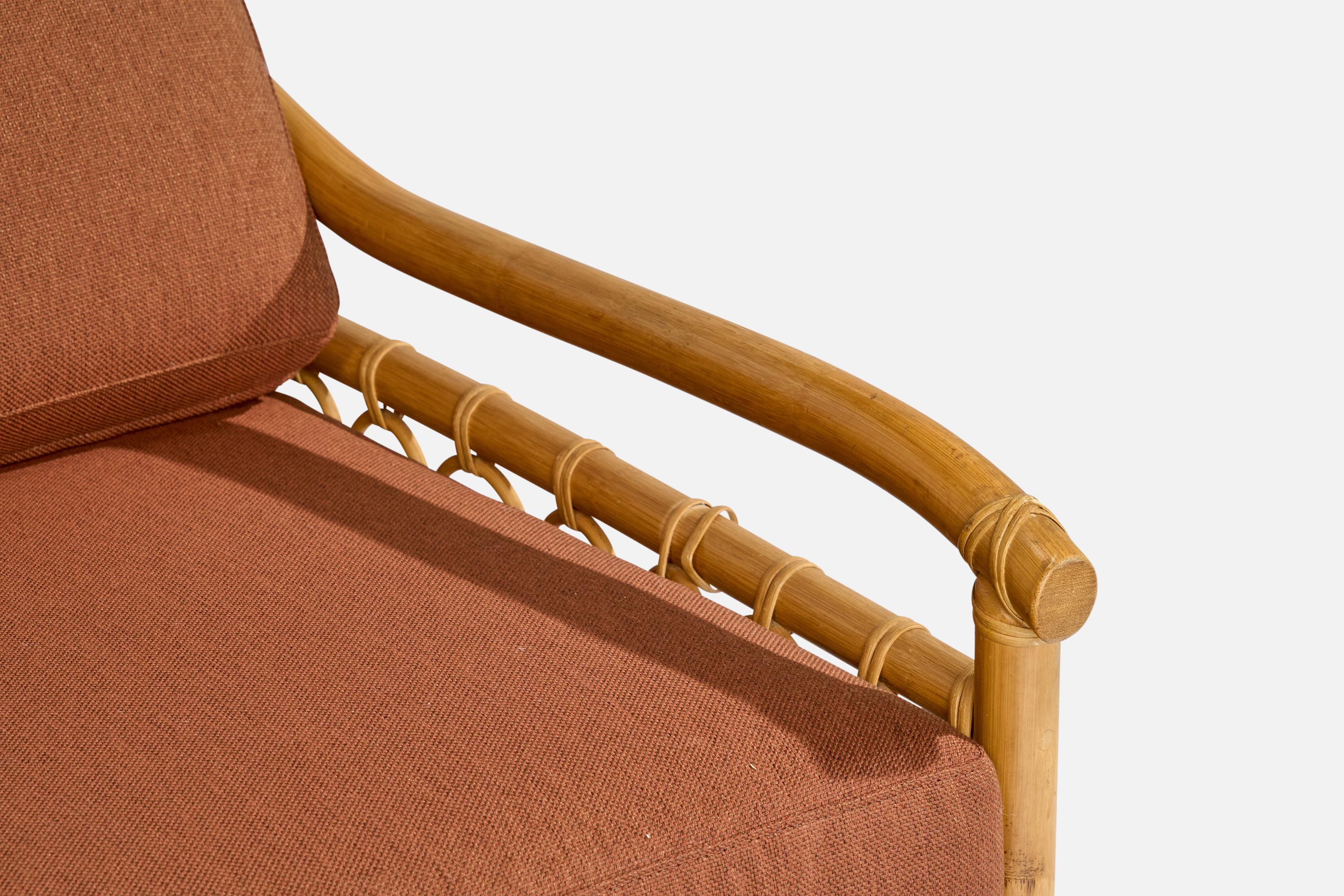 Late 20th Century American Designer, Lounge Chairs, Bamboo, Rattan, Fabric, USA, 1970s For Sale